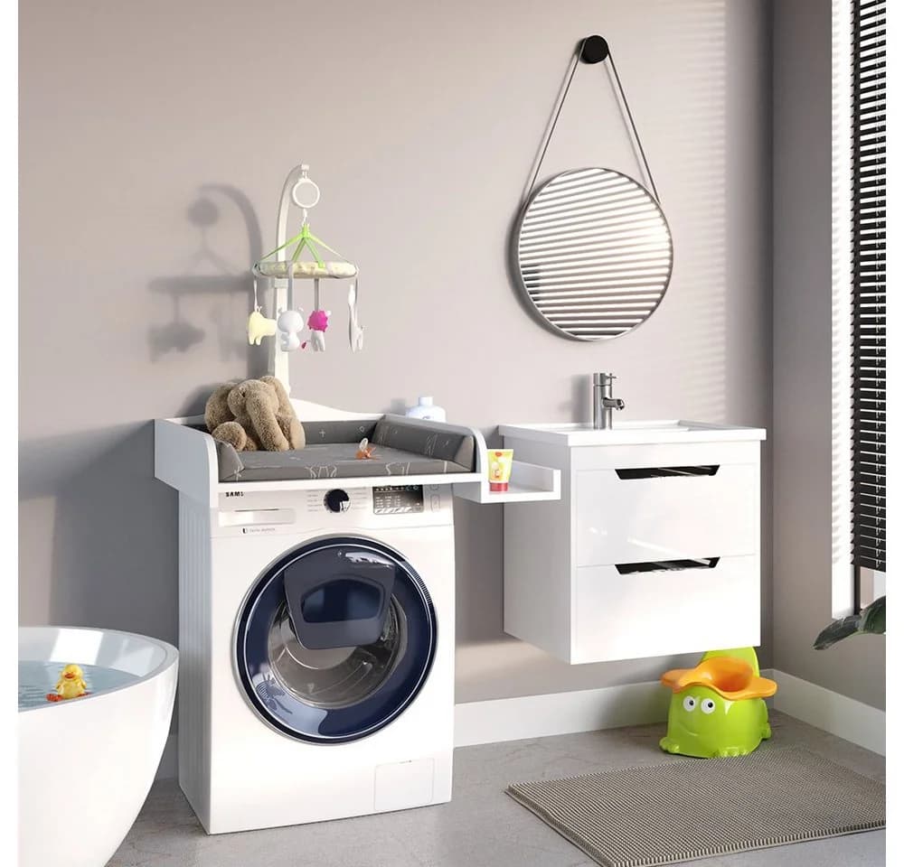 Vicco Wickelaufsatz für Waschmaschine Weiß mit Seitenregal - Bild 3