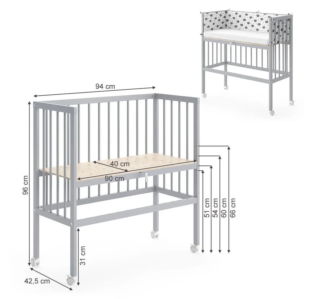 VitaliSpa® Beistellbett Sophie Grau - Höhenverstellbar mit Sicherheitsschutz - Bild 4