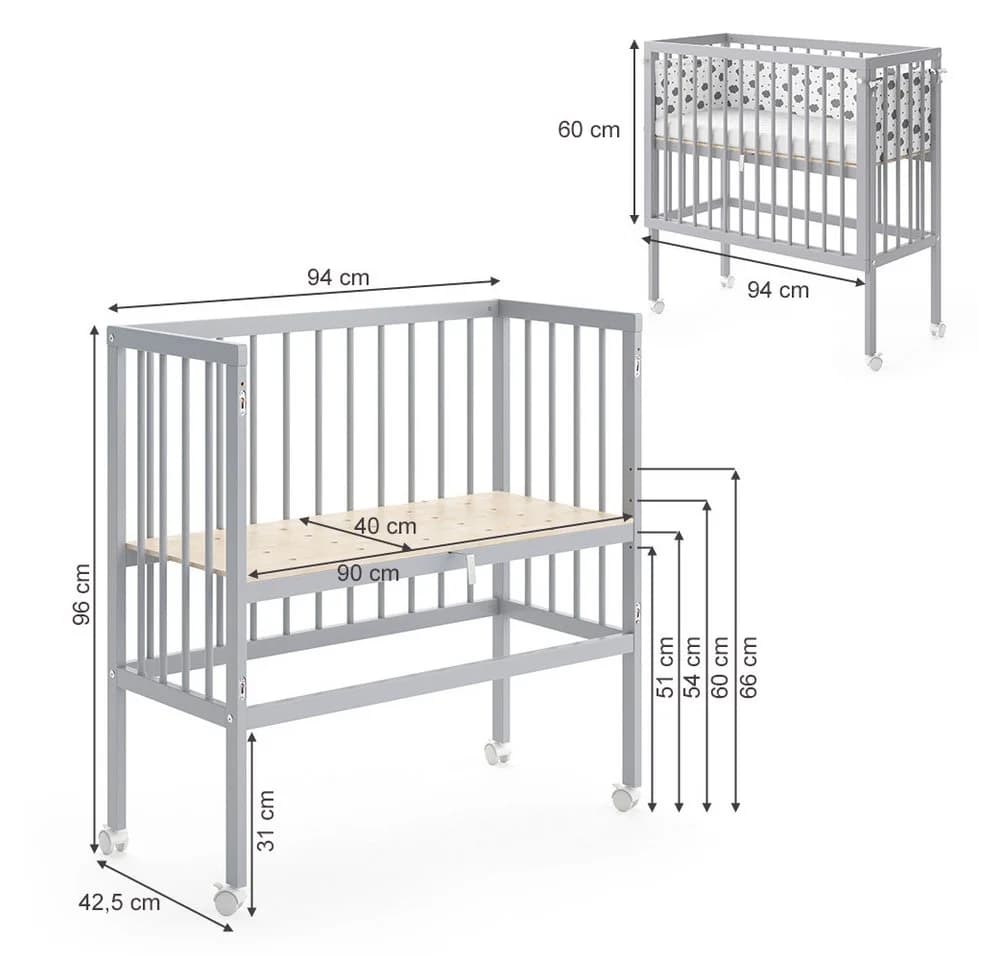 VitaliSpa® Beistellbett Sophie Grau 2 Seitenschienen - Bild 4