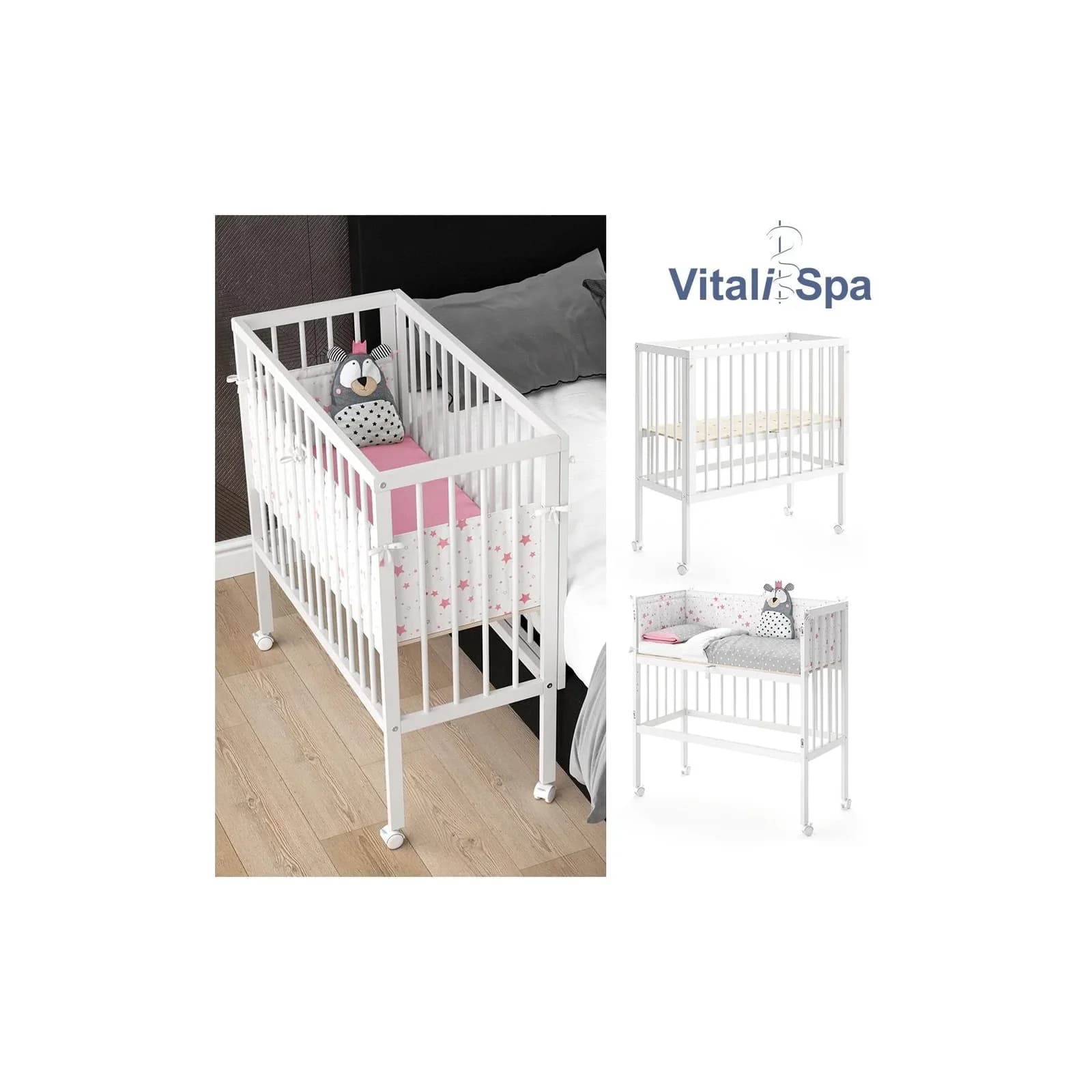 VitaliSpa® Beistellbett Sophie Weiß mit Höhenverstellung