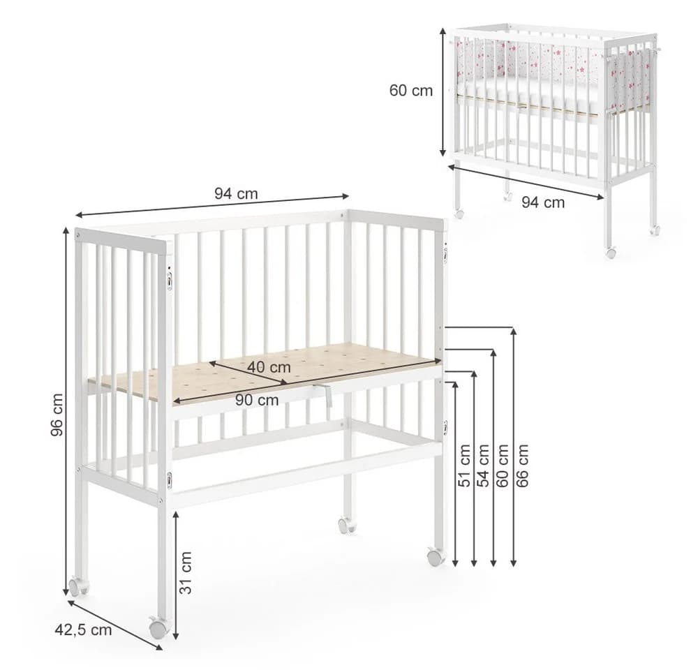 VitaliSpa® Beistellbett Sophie Weiß mit Höhenverstellung - Bild 4
