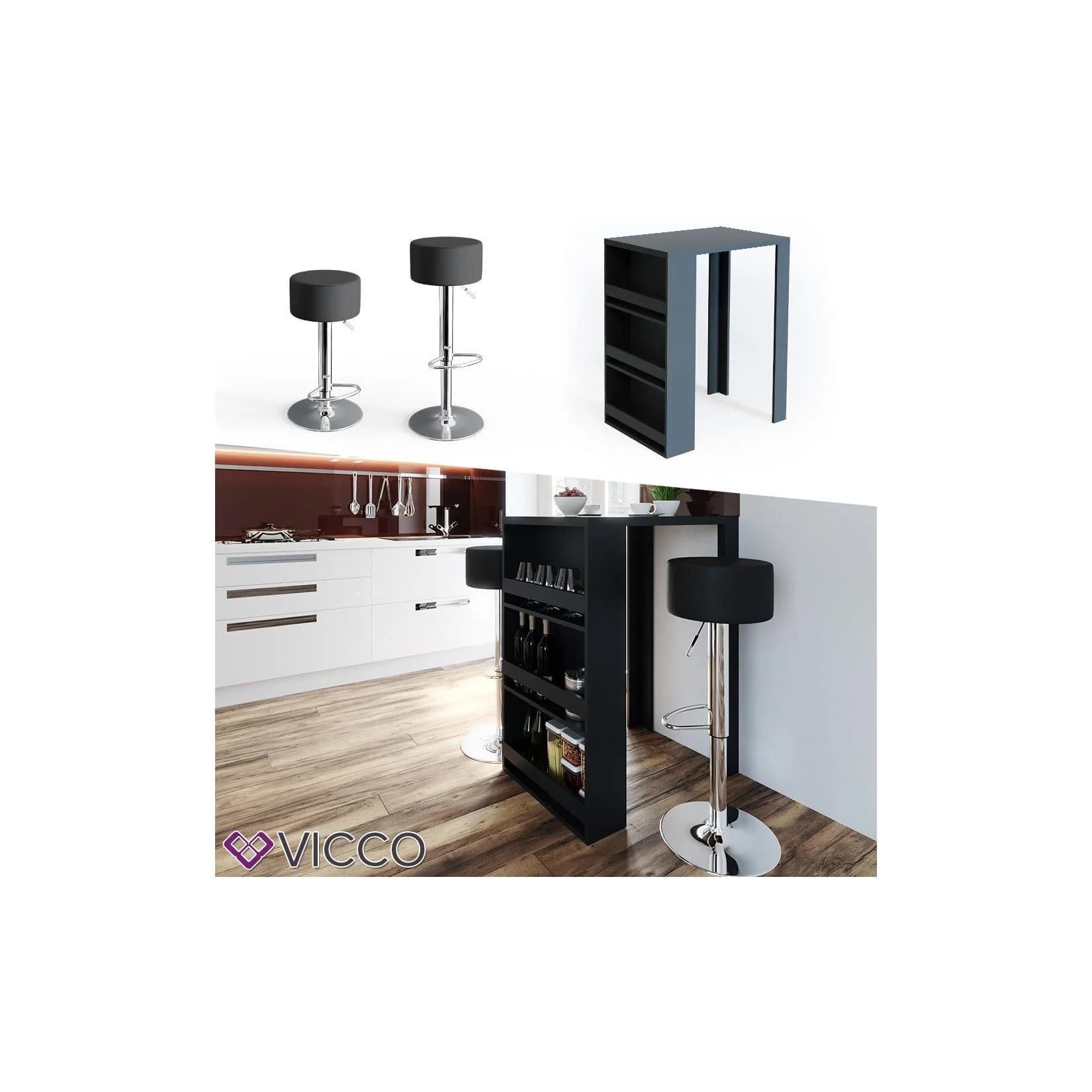 VICCO Bartisch Bar Tresen mit Regal und Barhocker - 3 Farben