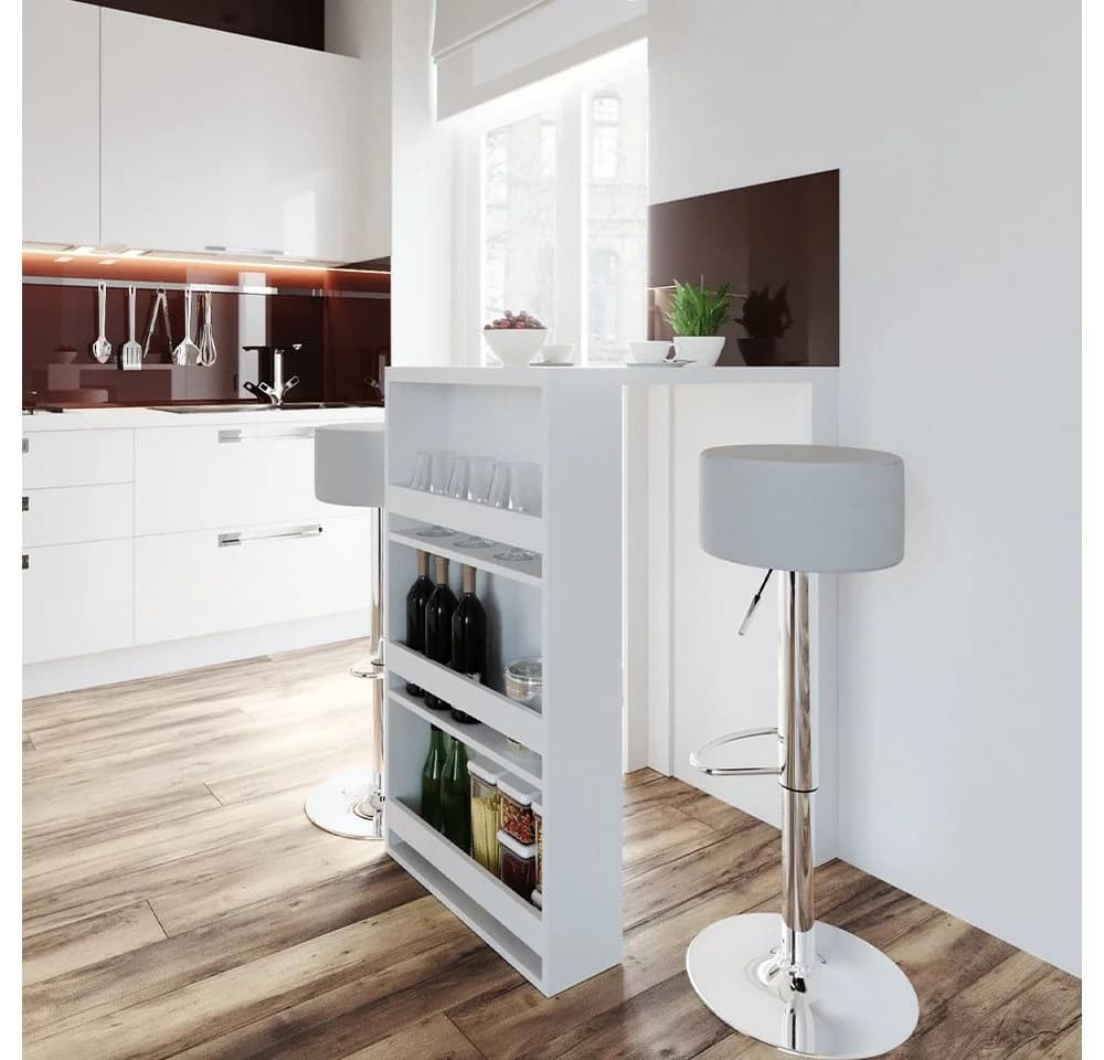 VICCO Bartisch Weiß mit integriertem Regal - Stehtisch für Küche - Bild 3