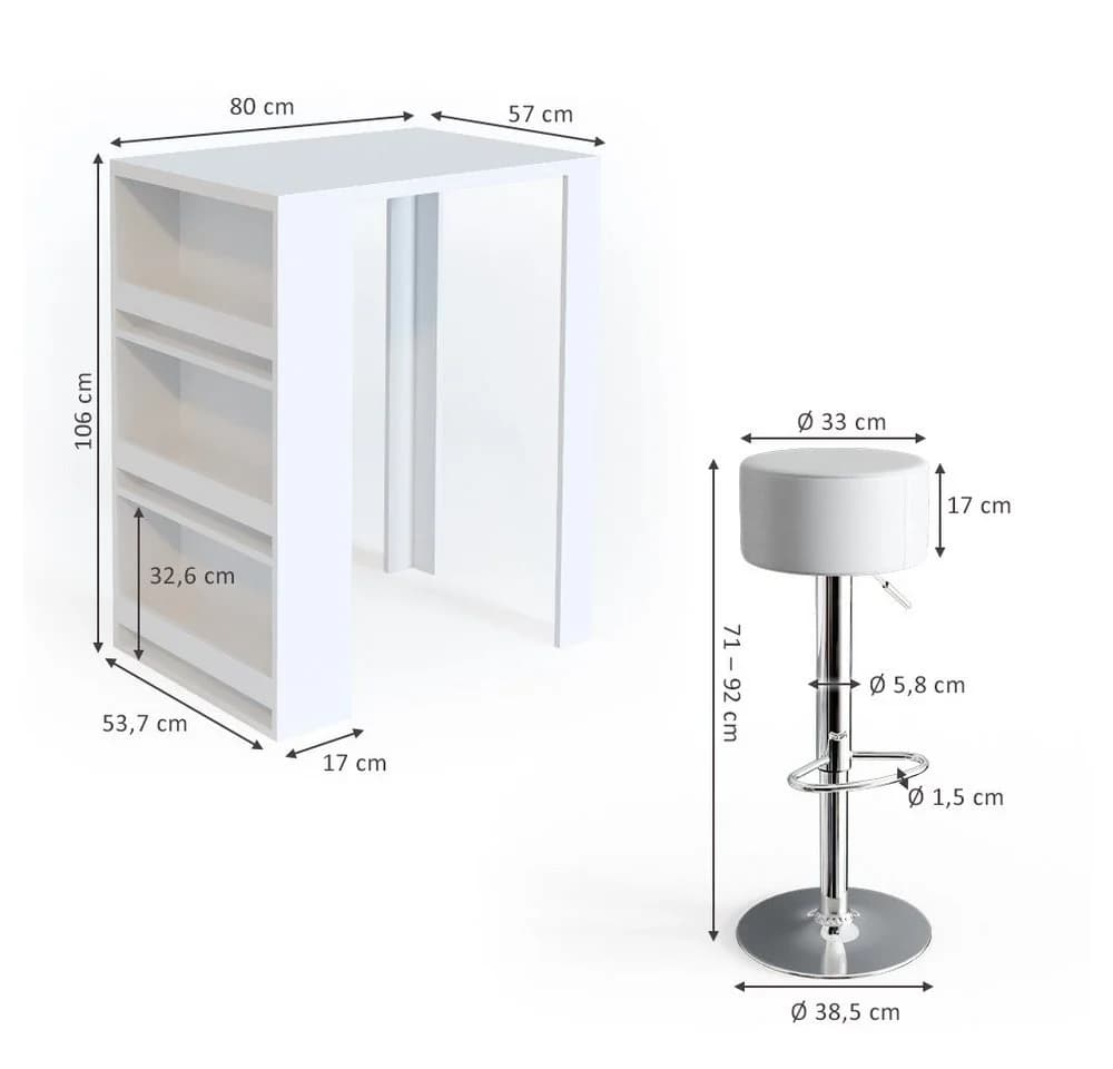VICCO Bartisch Weiß mit integriertem Regal - Stehtisch für Küche - Bild 5