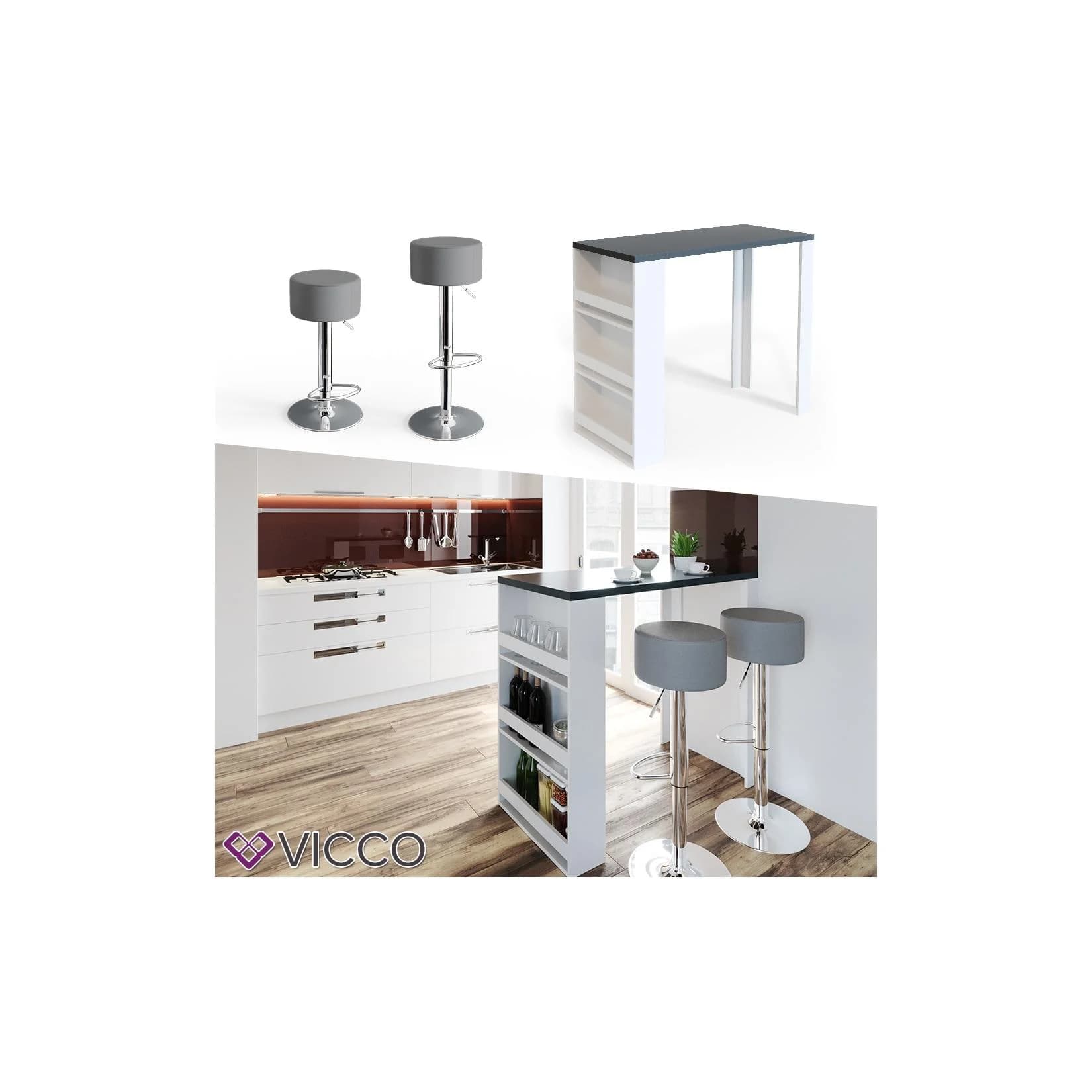VICCO Bartisch Weiß Anthrazit mit Regal - Stehtisch für Küche