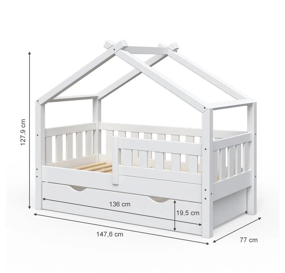 VitaliSpa® Hausbett Design Weiß mit Schublade und Lattenrost - Bild 4