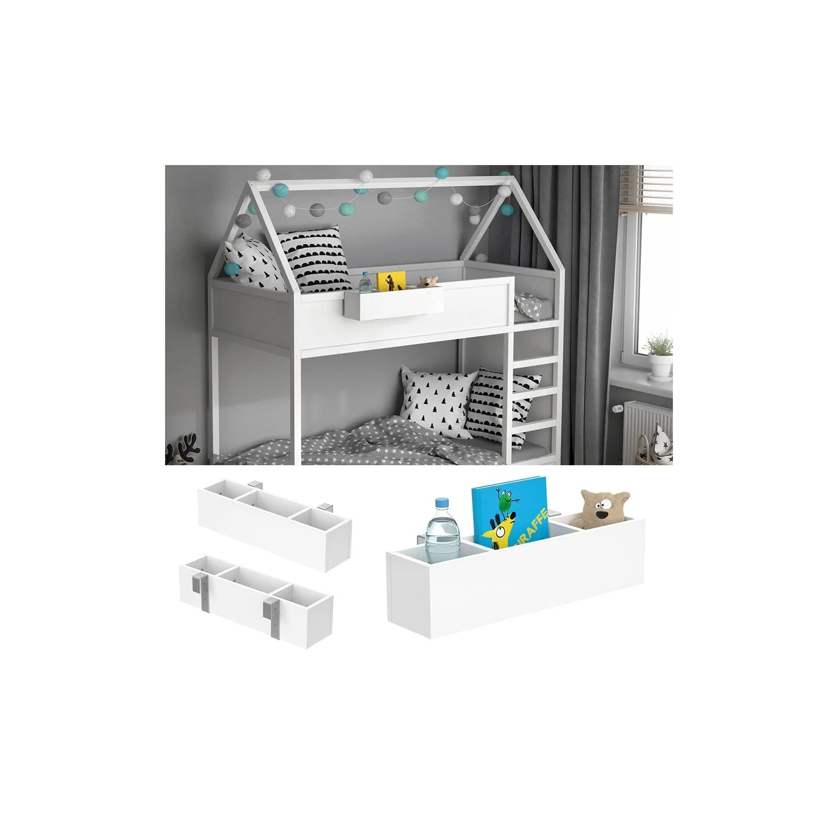 VitaliSpa® Einhängeregal Weiß für Kinderbett Hochbett