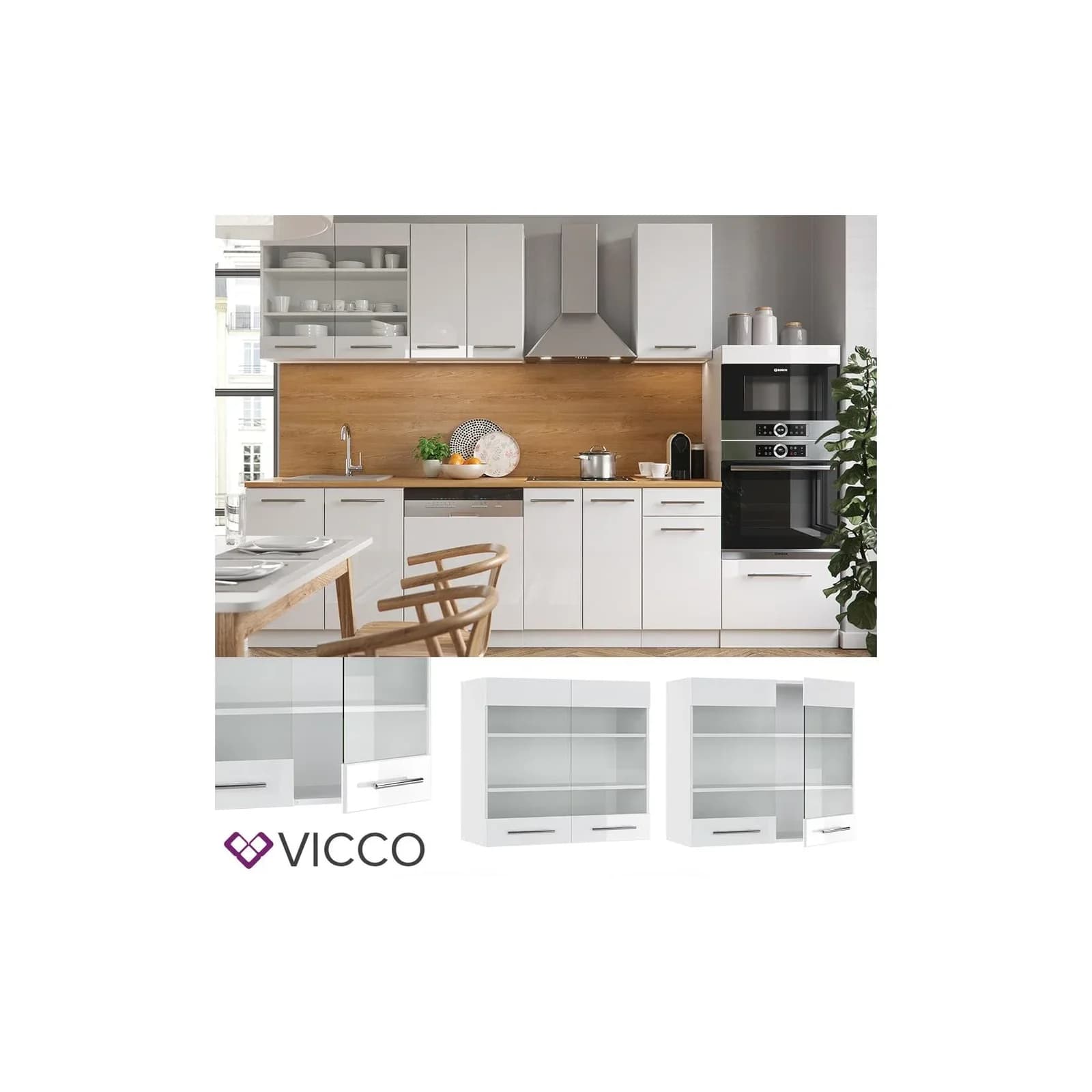 Vicco Glashängeschrank Fame-Line Weiß Hochglanz Glasfront