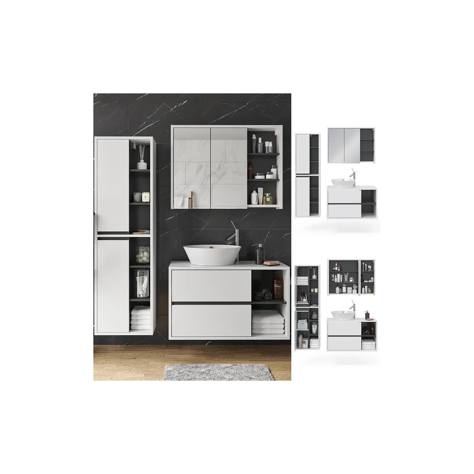 Vicco Badmöbel Set Viola Weiß Spiegelschrank Waschtischunterschrank