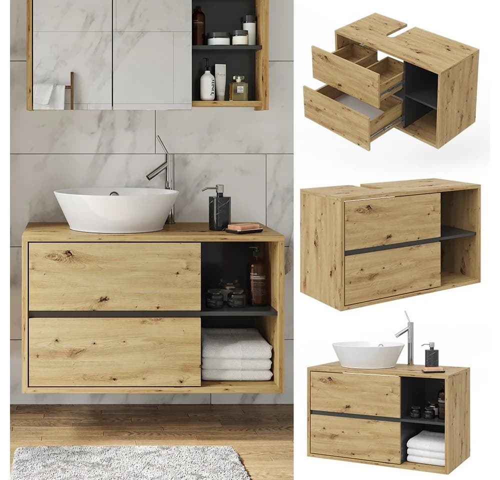 Vicco Waschbeckenunterschrank Viola Eiche/Anthrazit Modern - Bild 2