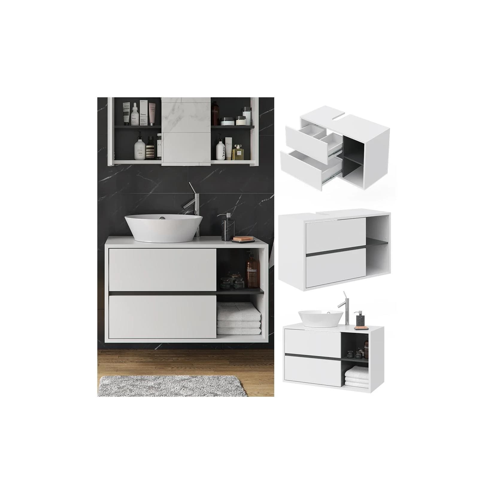 Vicco Waschbeckenunterschrank Viola Weiß/Anthrazit Wandmontage