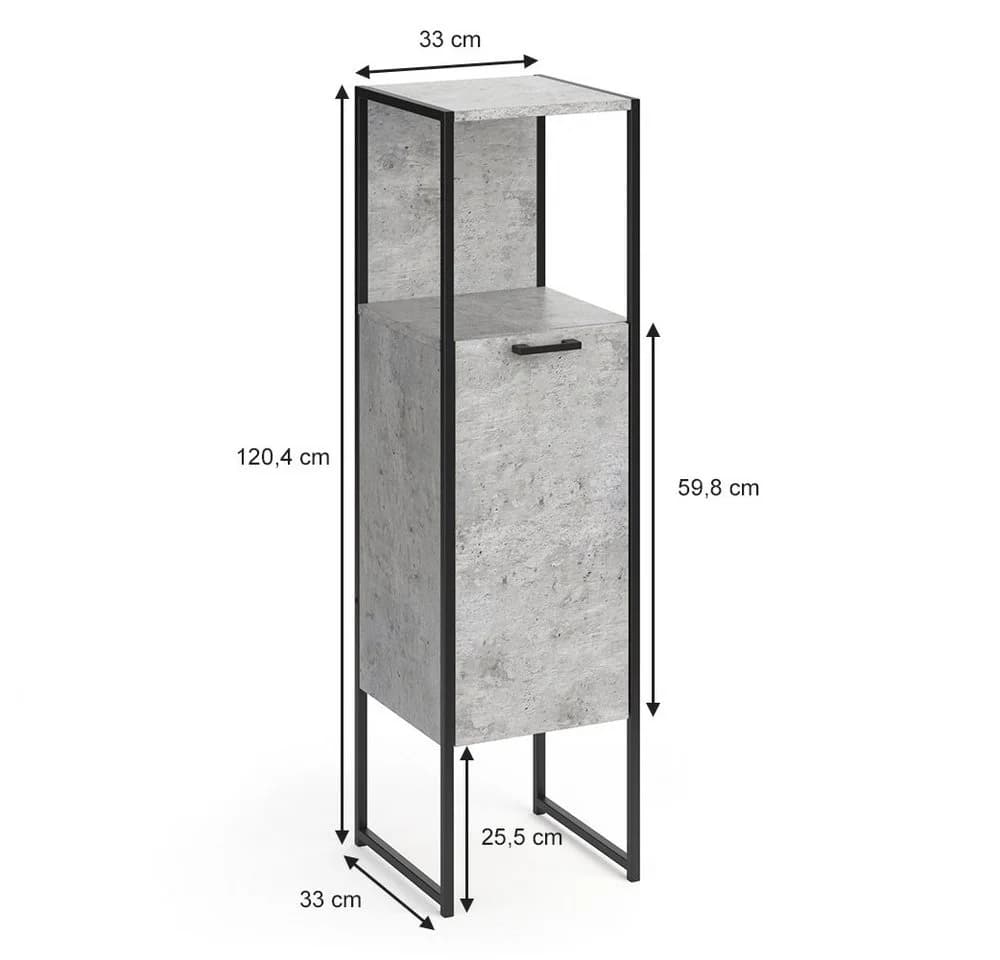Vicco Midischrank Fyrk Beton/Schwarz 3 Fächer Badregal - Bild 4