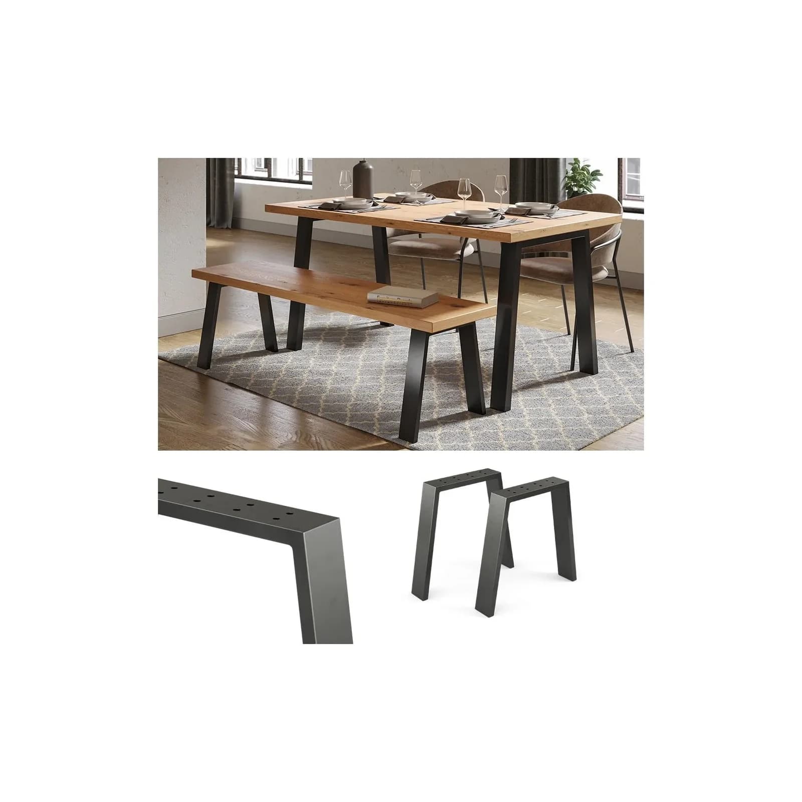 Vicco Loft Tischkufen U-Form 42cm Metall Tischbeine Schwarz