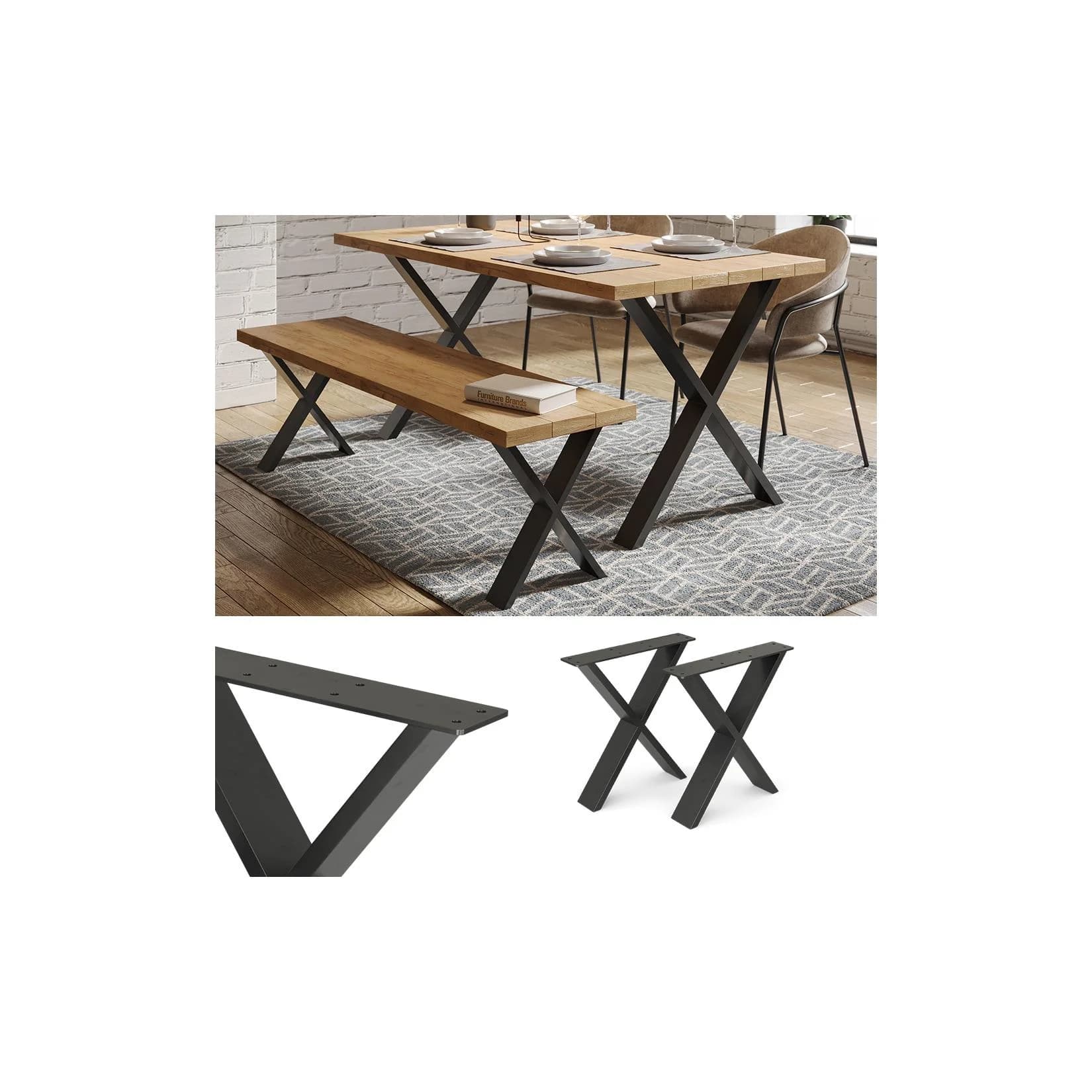 Vicco Loft Tischkufen X-Form 42cm Metallbeine Schwarz