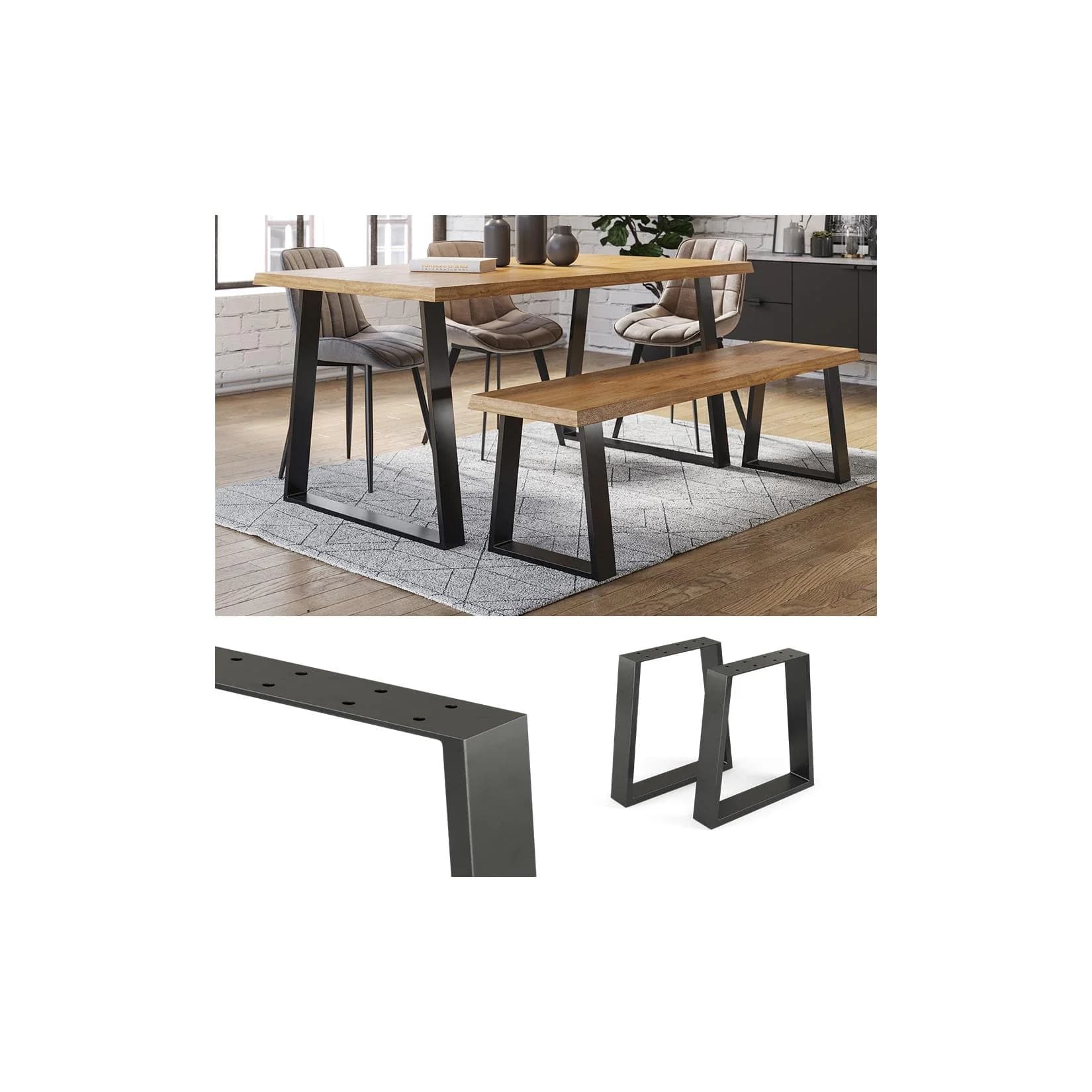 Vicco Loft Tischkufen Trapez 42cm Metall Tischbeine Schwarz