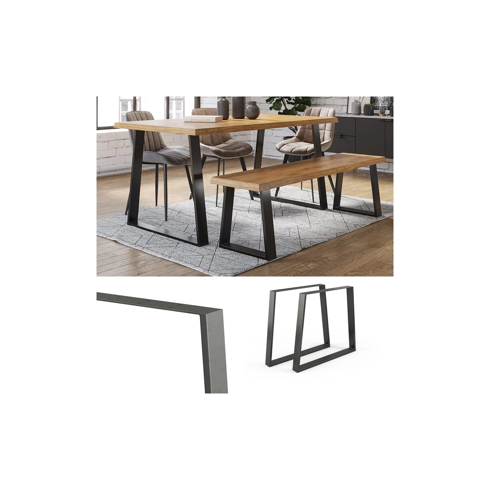 Vicco Loft Tischkufen Trapez 72cm Schwarz Metallbeine DIY Tischgestell