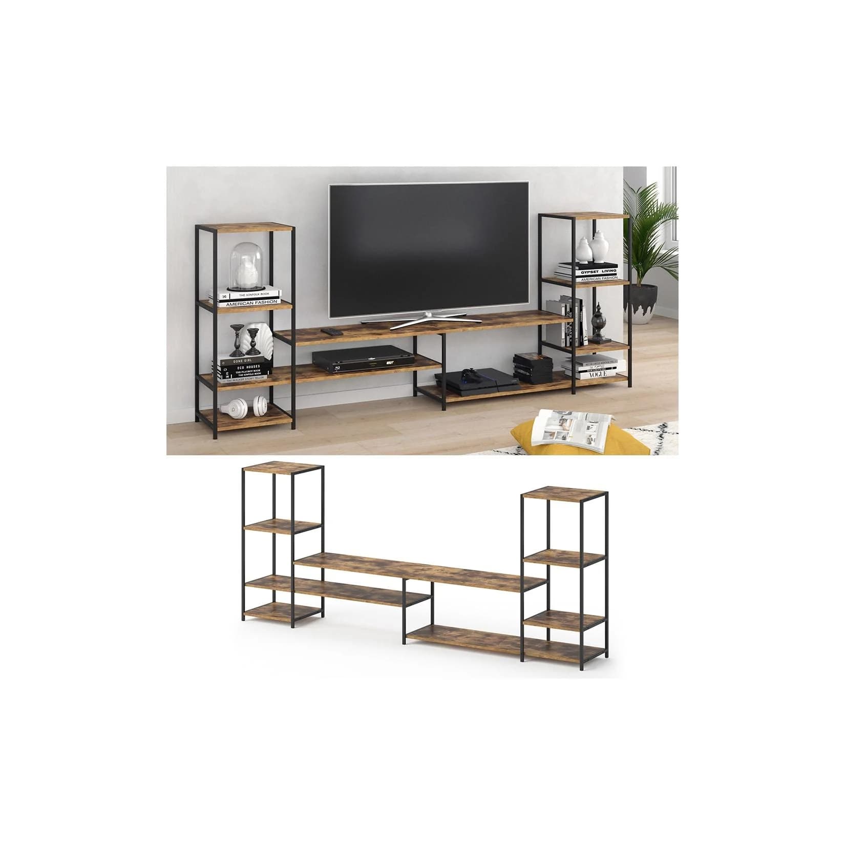 Vicco Lowboard Fyrk Eiche rustikal/Schwarz Modernes Loft-Design