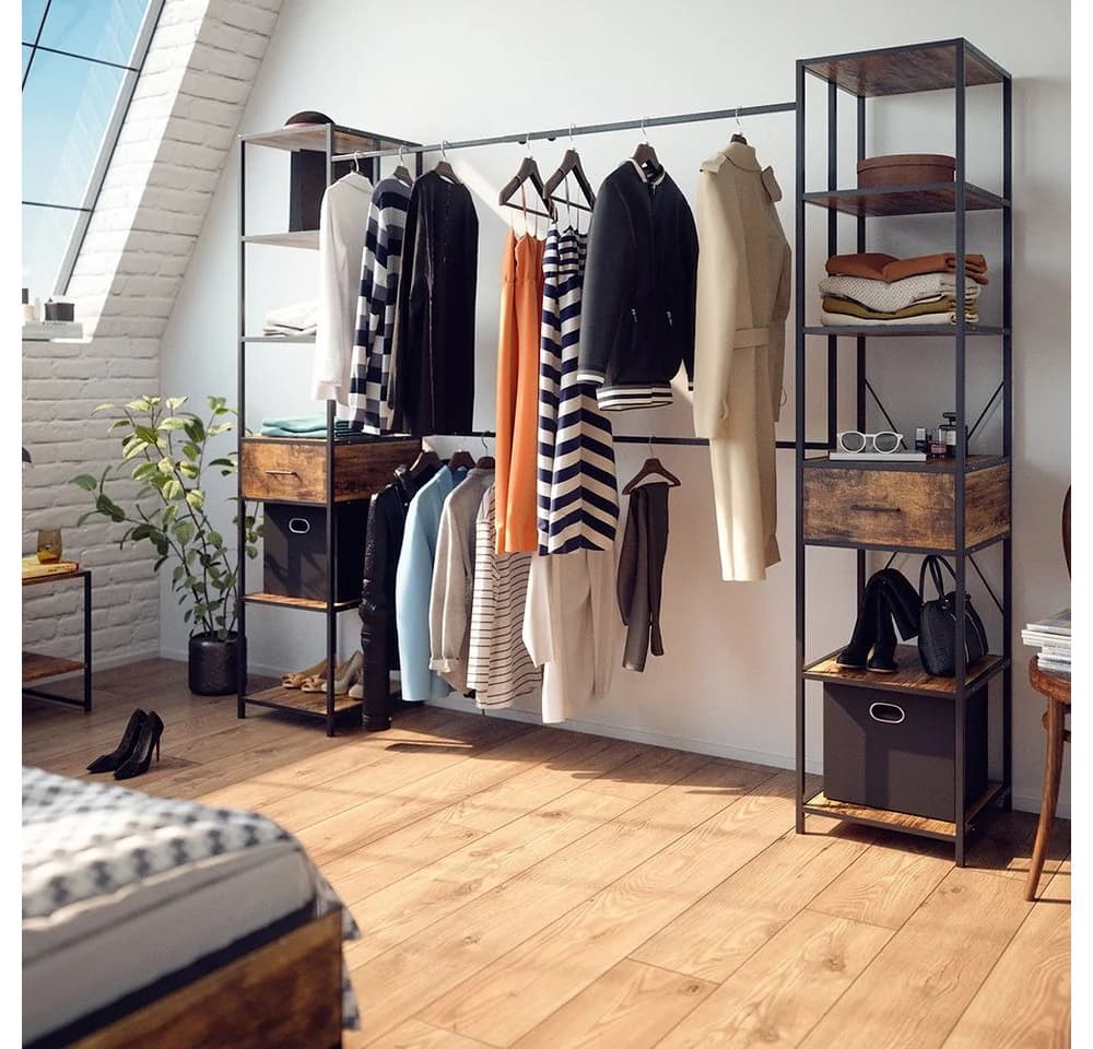 Vicco Kleiderschrank Fyrk Eiche rustikal Schwarz Loft-Stil - Bild 3