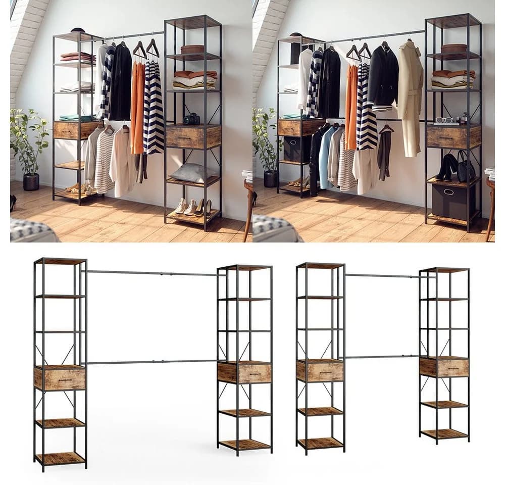 Vicco Kleiderschrank Fyrk Eiche rustikal Schwarz Loft-Stil - Bild 4