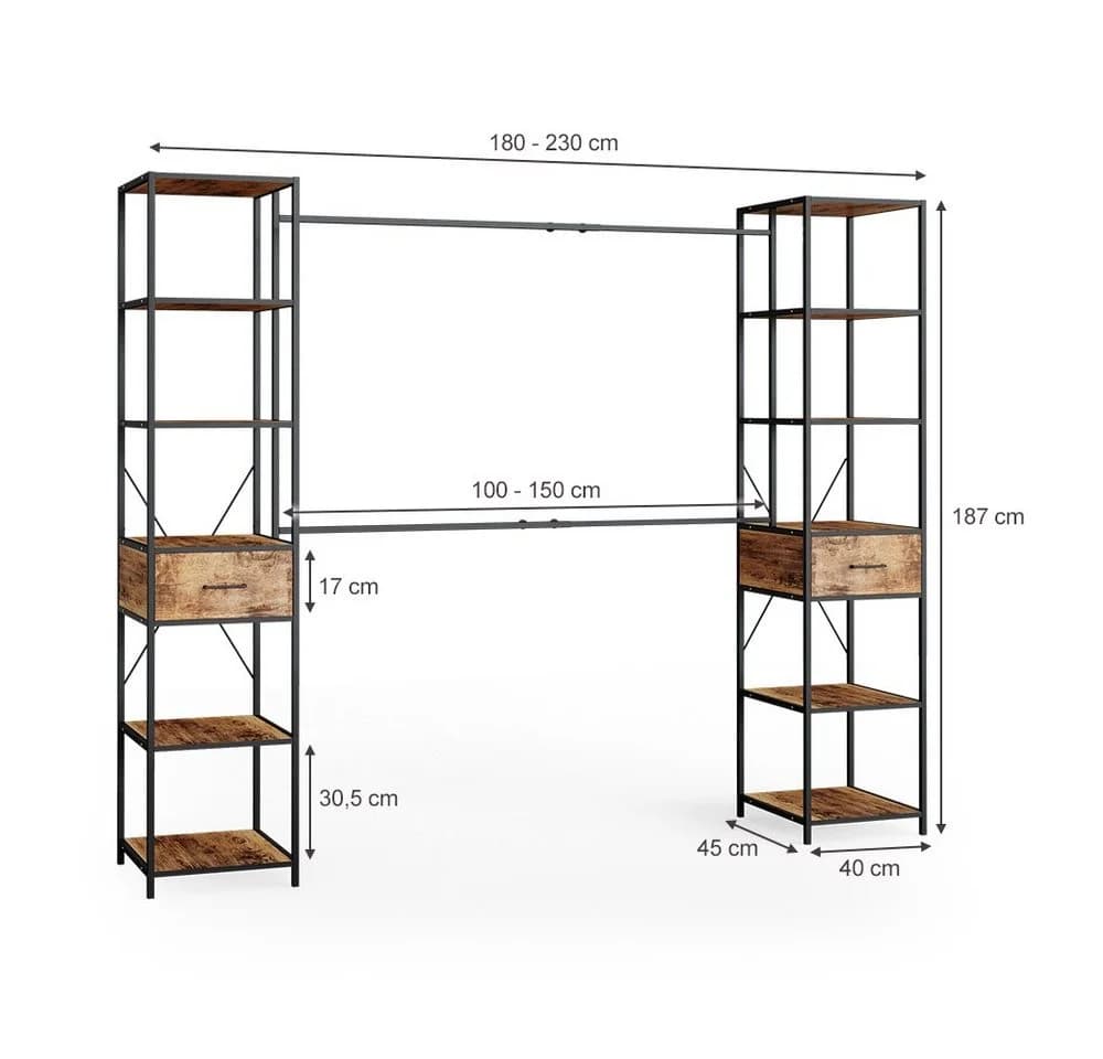 Vicco Kleiderschrank Fyrk Eiche rustikal Schwarz Loft-Stil - Bild 5