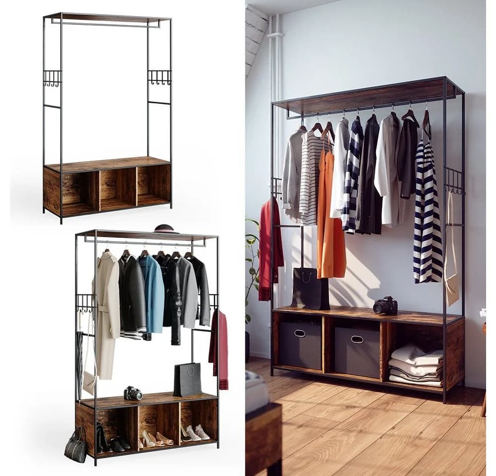 Vicco Kleiderschrank Fyrk Antikholz-Optik Garderobenschrank mit Sitzbank - Bild 4