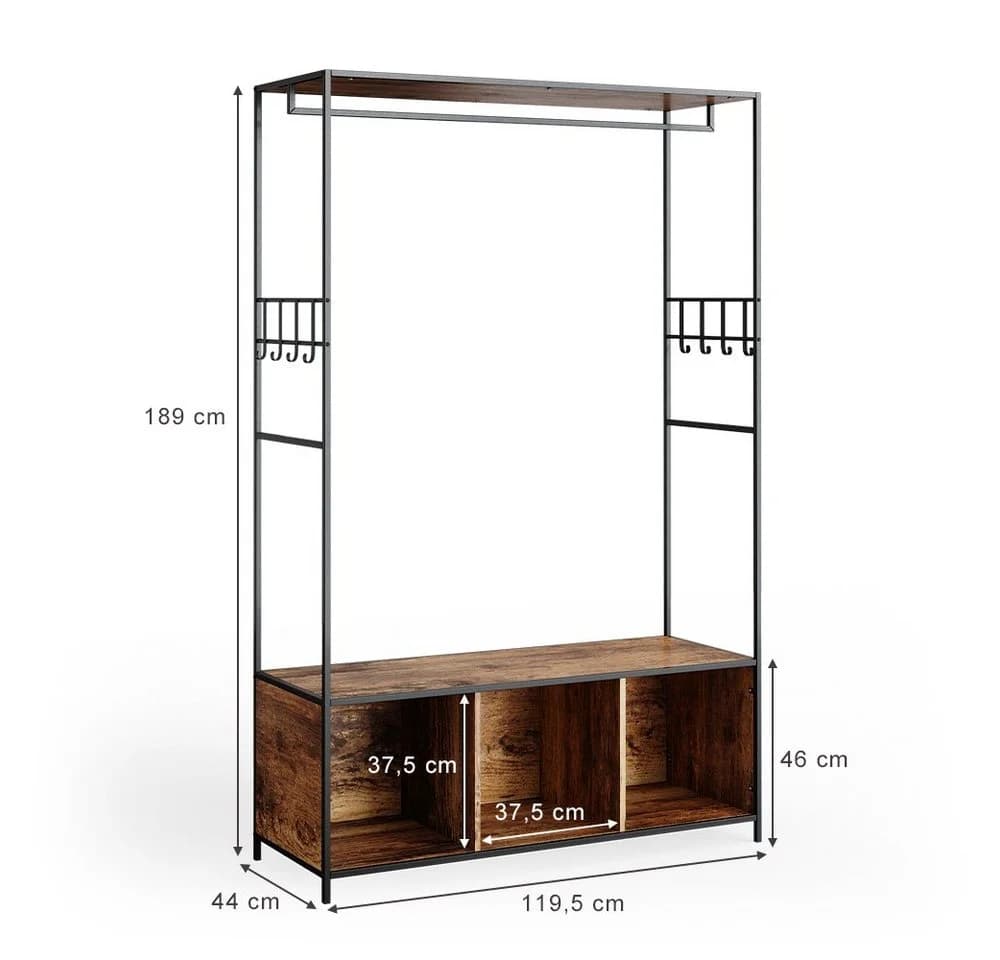 Vicco Kleiderschrank Fyrk Antikholz-Optik Garderobenschrank mit Sitzbank - Bild 5