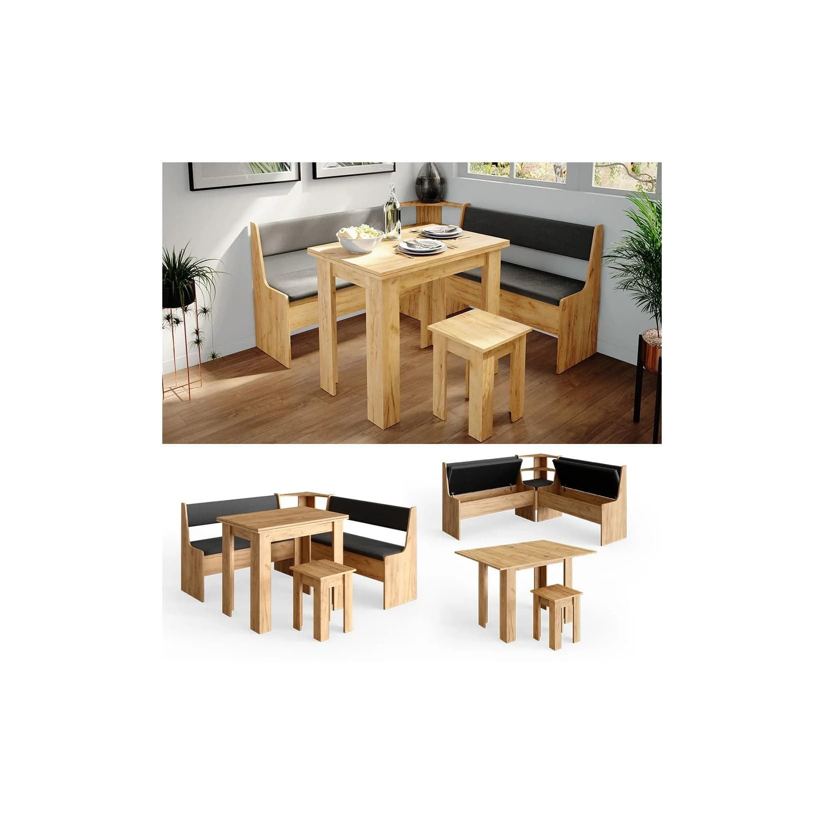 Vicco Sitzgruppe Roman Goldkraft Eiche/Anthrazit mit ausklappbarem Tisch