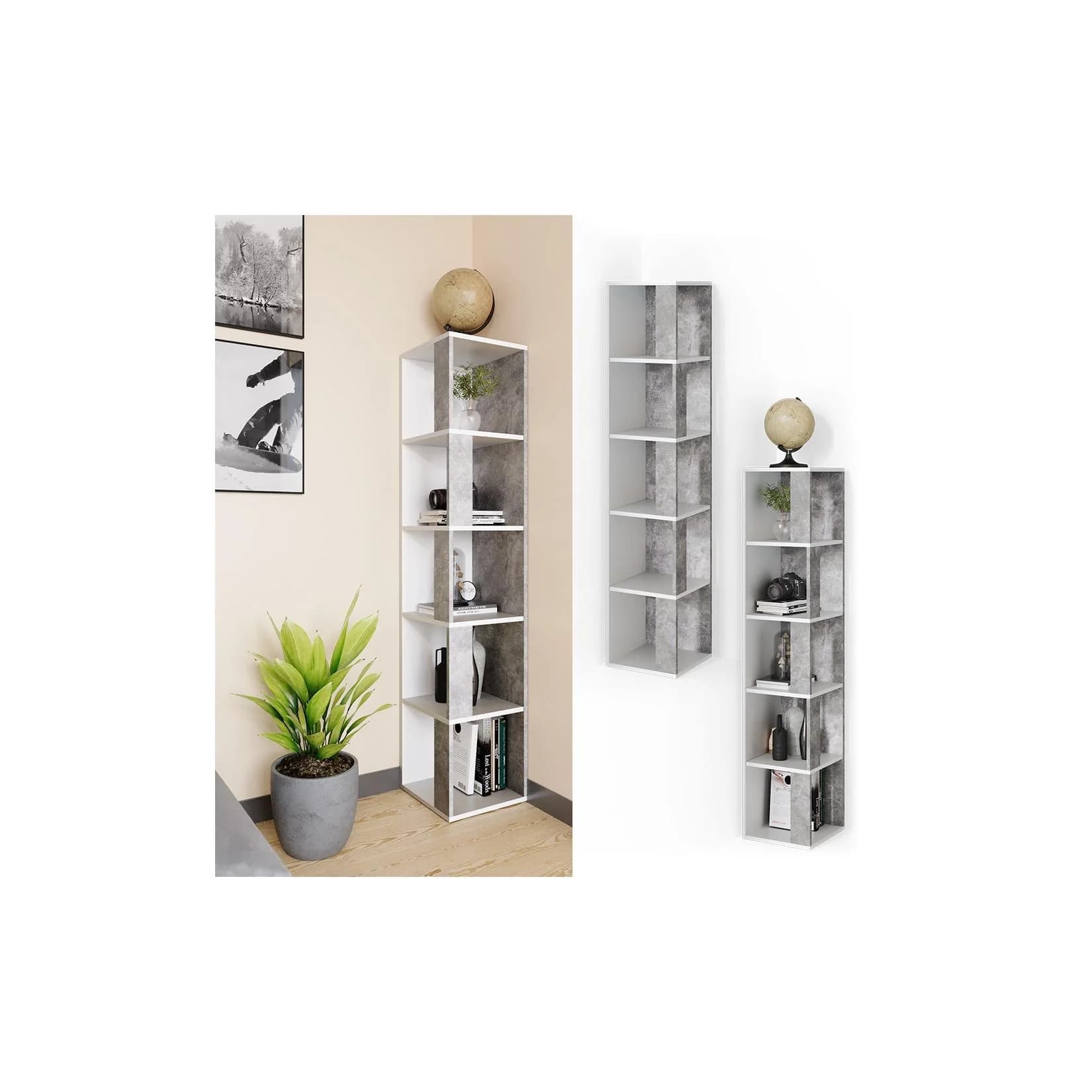 Vicco Eckregal Lio beton-weiß 5 Ebenen Bücherregal Raumteiler