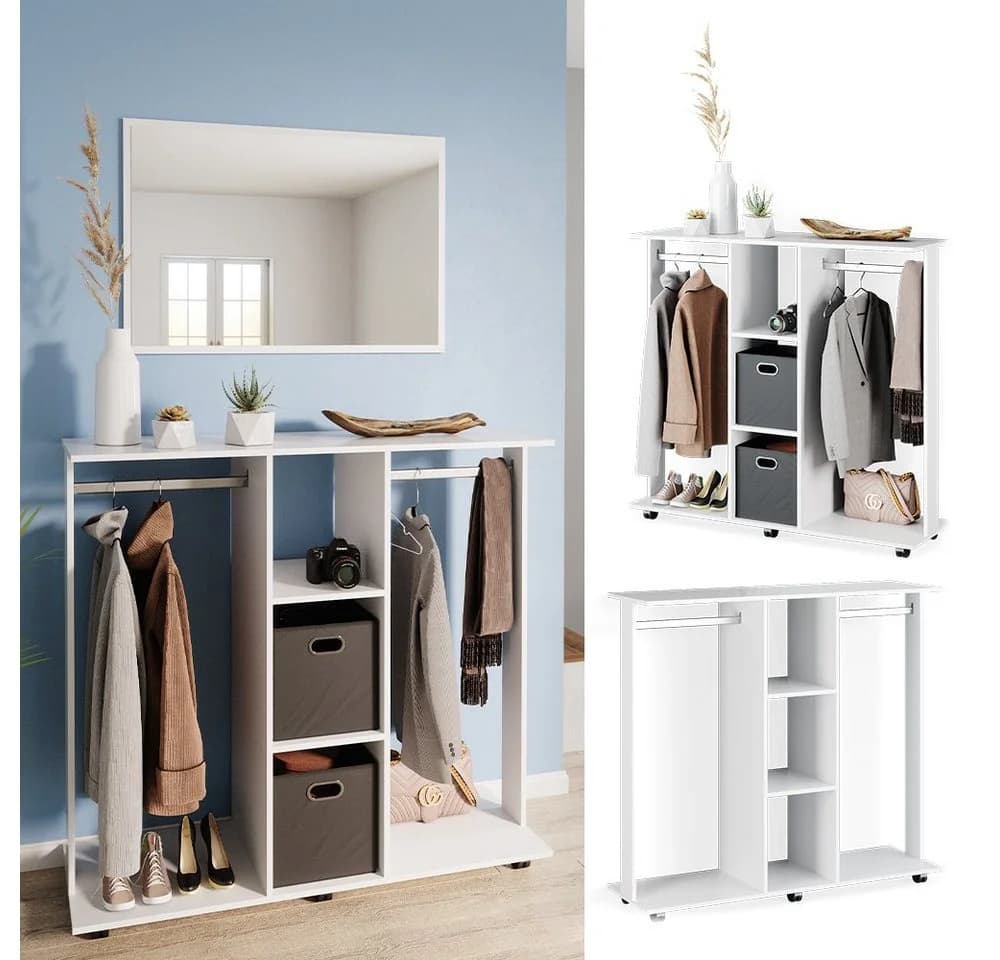 Vicco Kleiderschrank Robbie Weiß mit Rädern - Bild 4