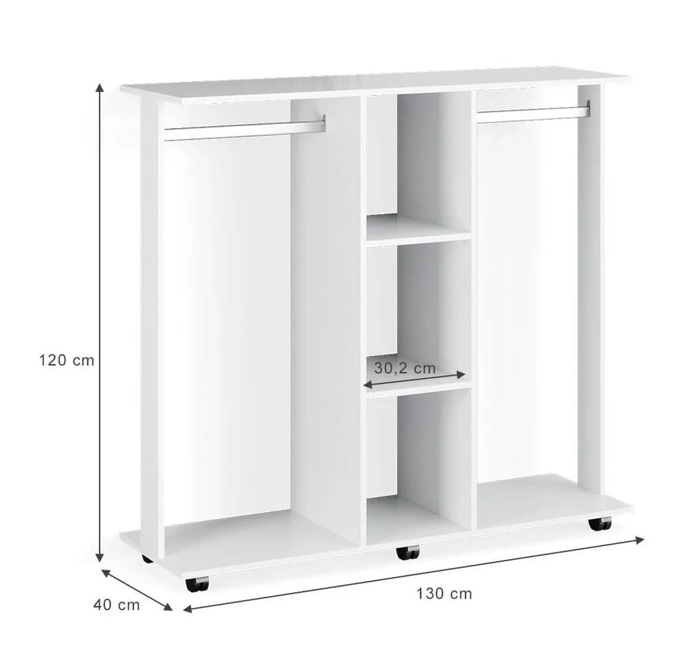 Vicco Kleiderschrank Robbie Weiß mit Rädern - Bild 5