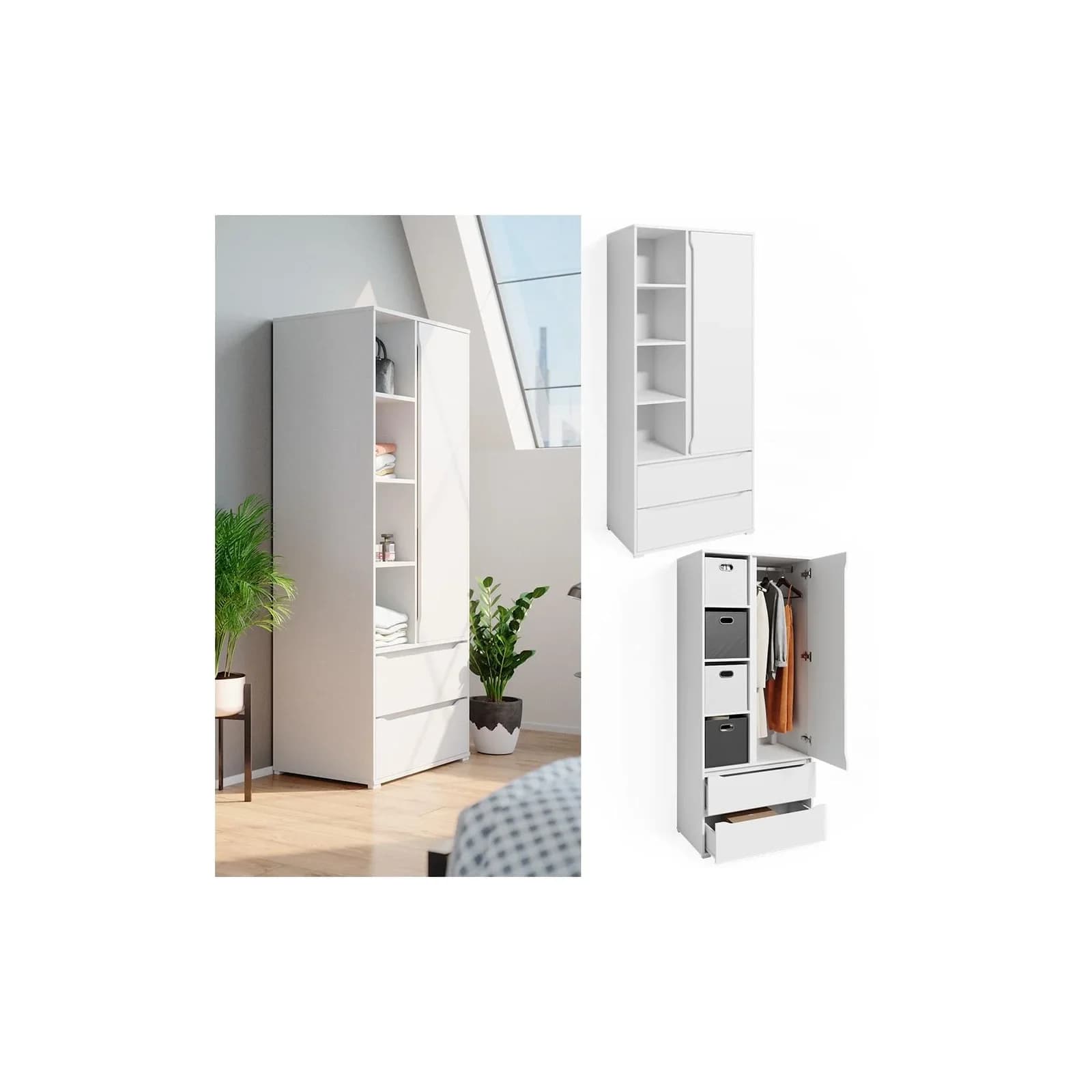 Vicco Kleiderschrank Ruben 80cm mit Kleiderstange und Schubladen