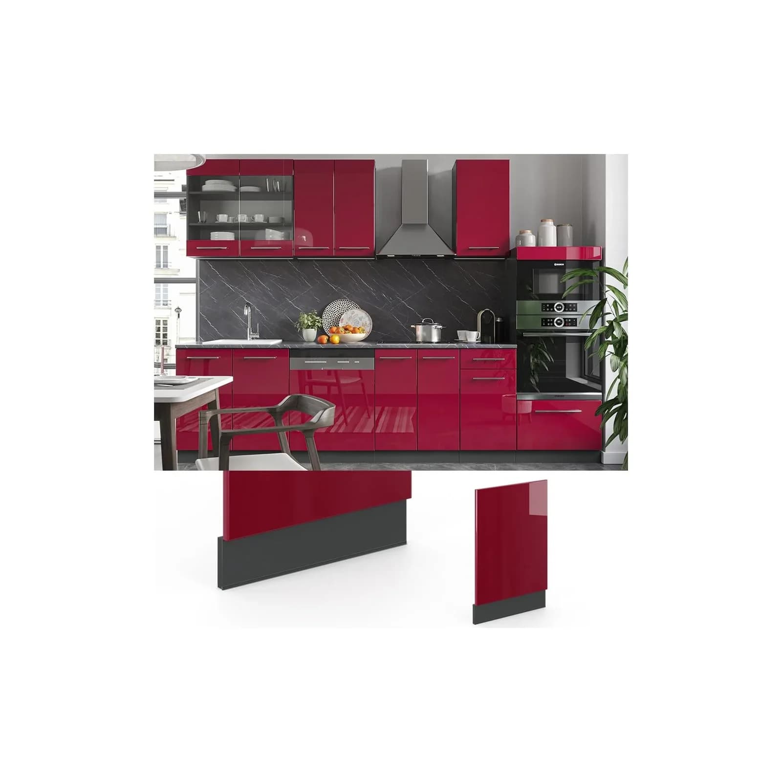 VICCO Geschirrspülerfront 45 cm Bordeaux Hochglanz Fame-Line