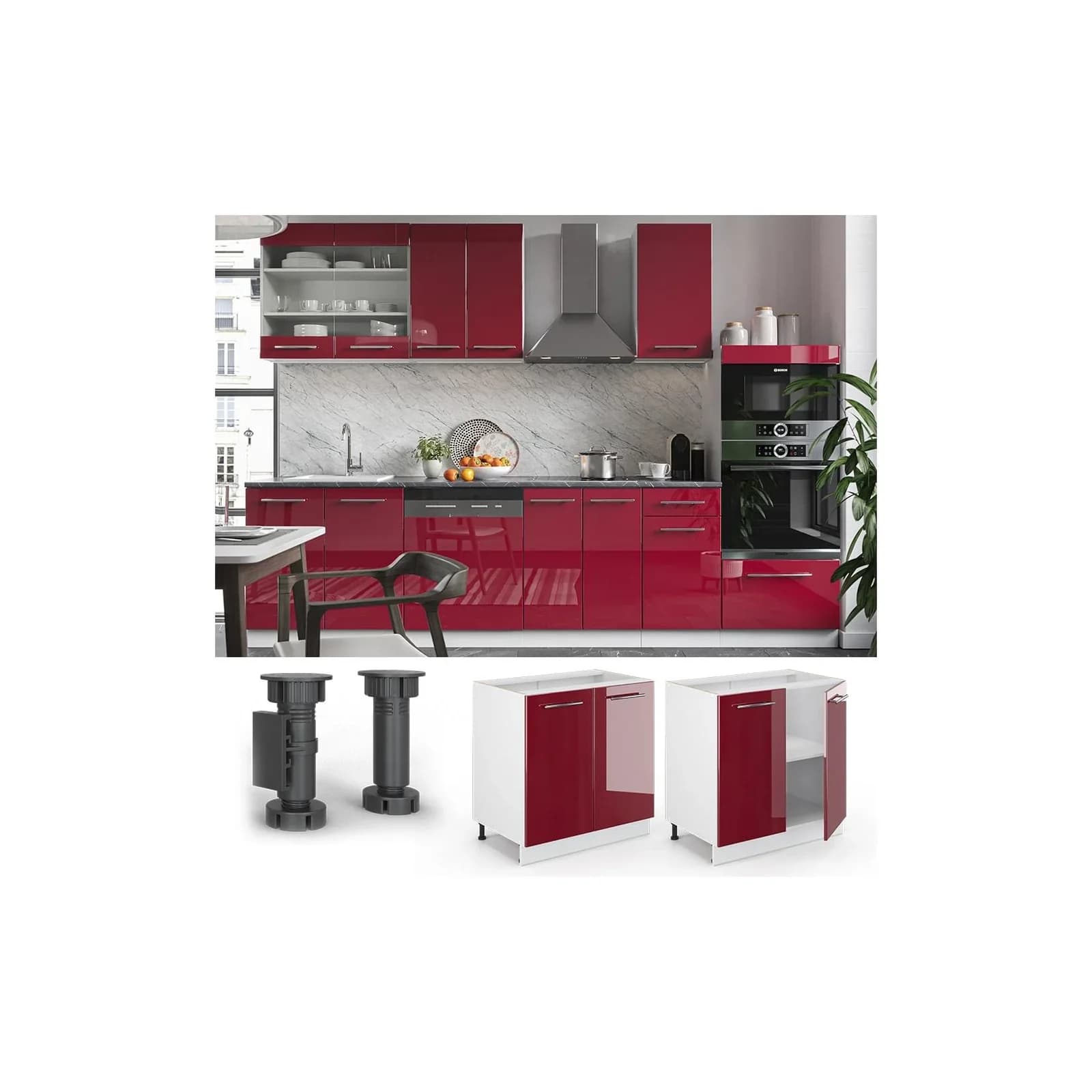 VICCO Unterschrank 80 cm Bordeaux Hochglanz Küchenschrank Fame-Line
