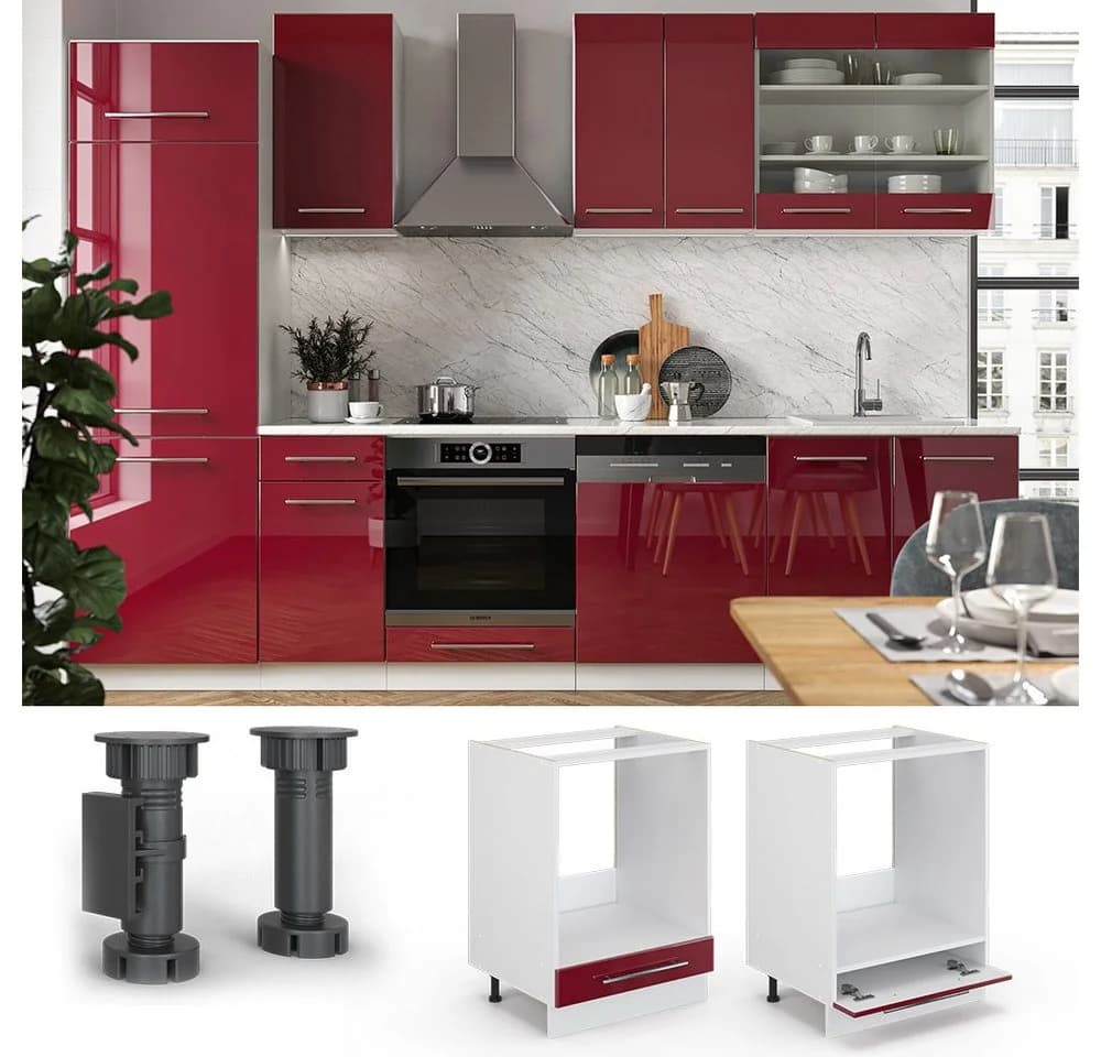 Vicco Herdumbauschrank Fame-Line Bordeaux Hochglanz Weiß 60 cm - Bild 5