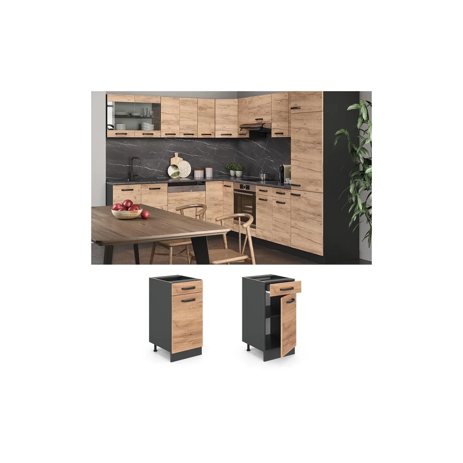Vicco Unterschrank R-Line Anthrazit/Goldkraft Eiche 40 cm