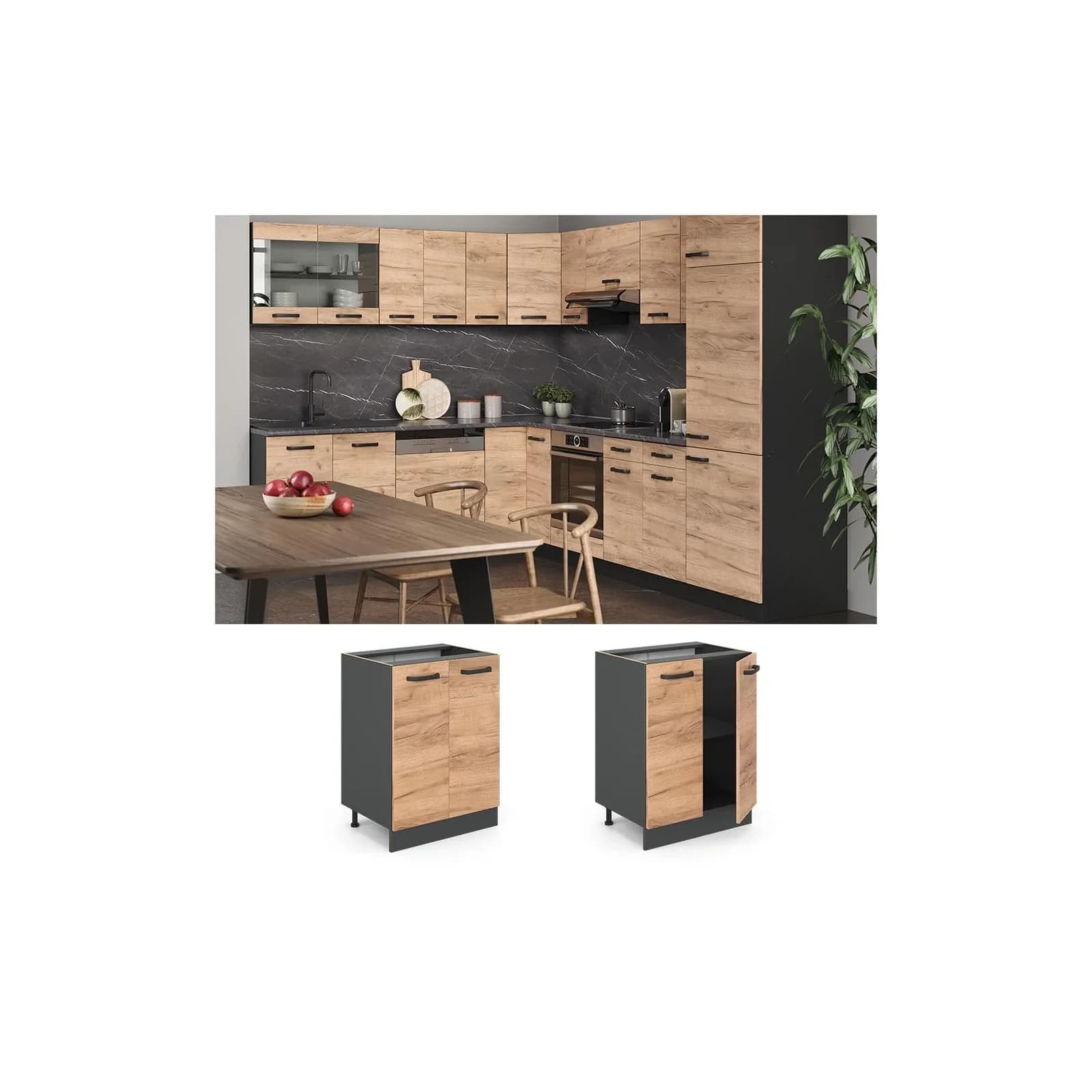 Vicco Unterschrank R-Line Goldkraft Eiche Anthrazit 60 cm