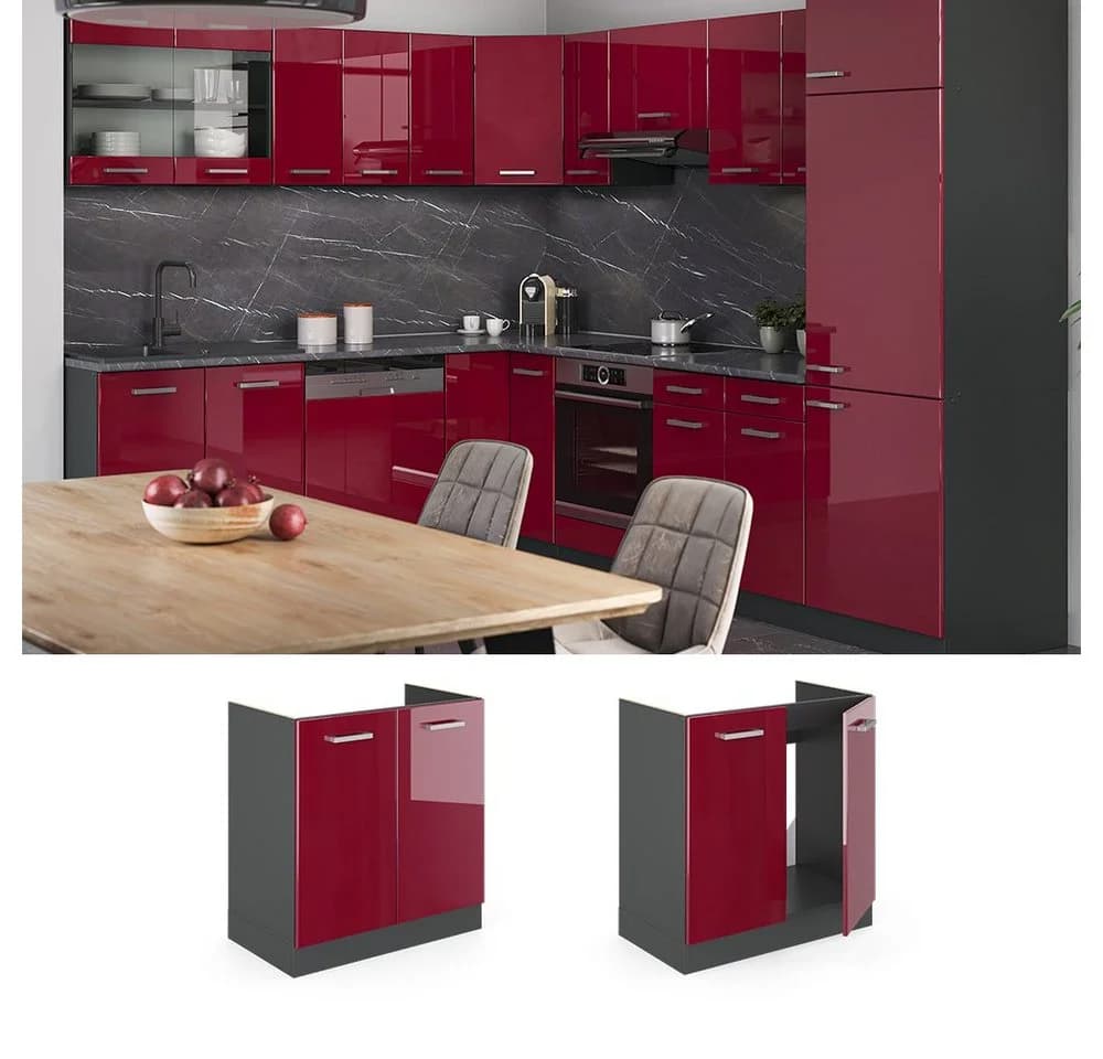 Vicco Spülenunterschrank R-Line Rot Hochglanz Anthrazit - Bild 4