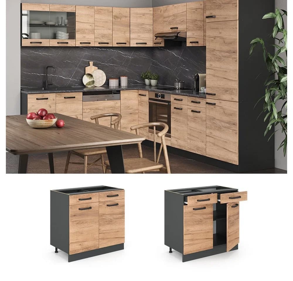 Vicco Unterschrank R-Line Schubladenunterschrank Goldkraft Eiche Anthrazit - Bild 4