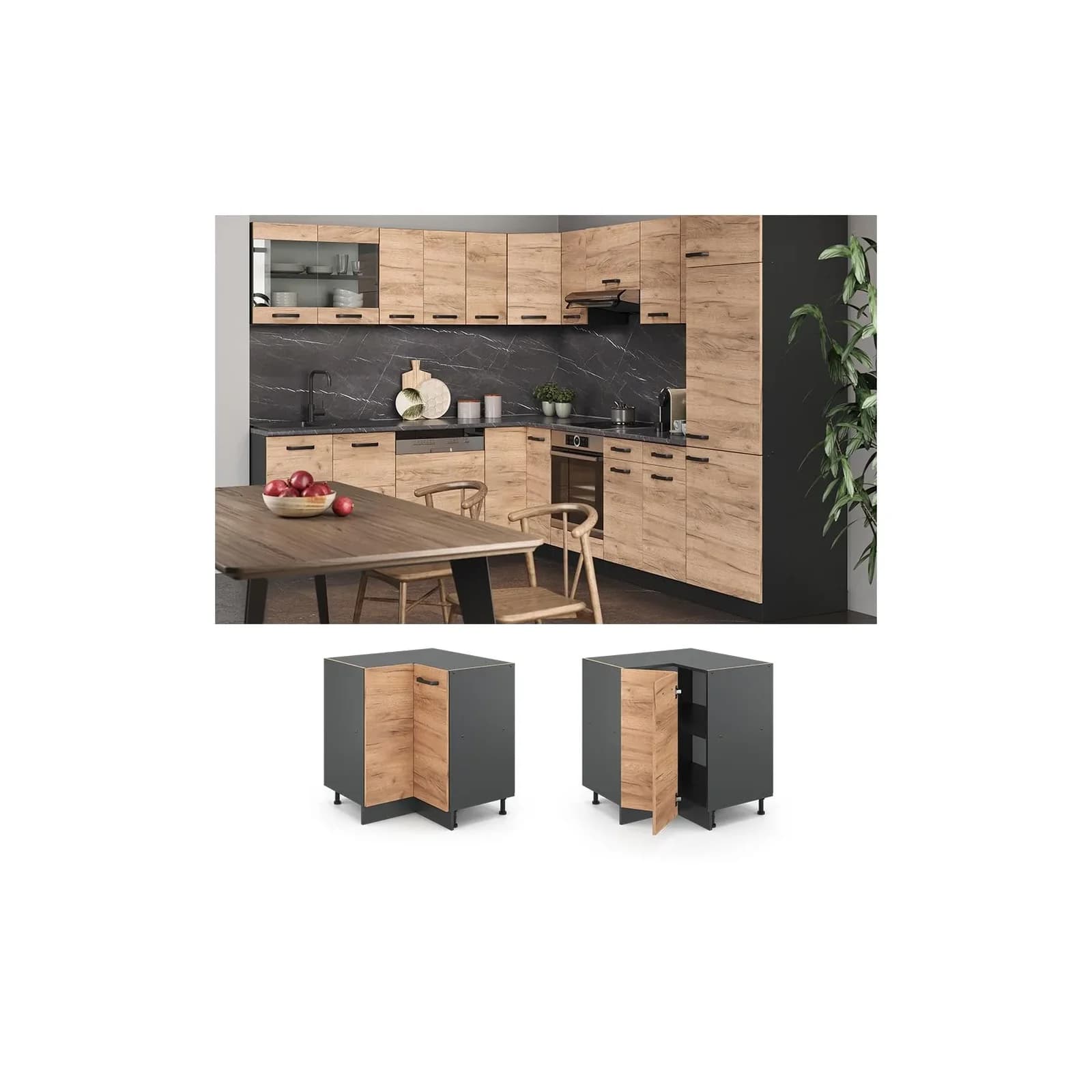Vicco Eckunterschrank R-Line Goldkraft Eiche Anthrazit
