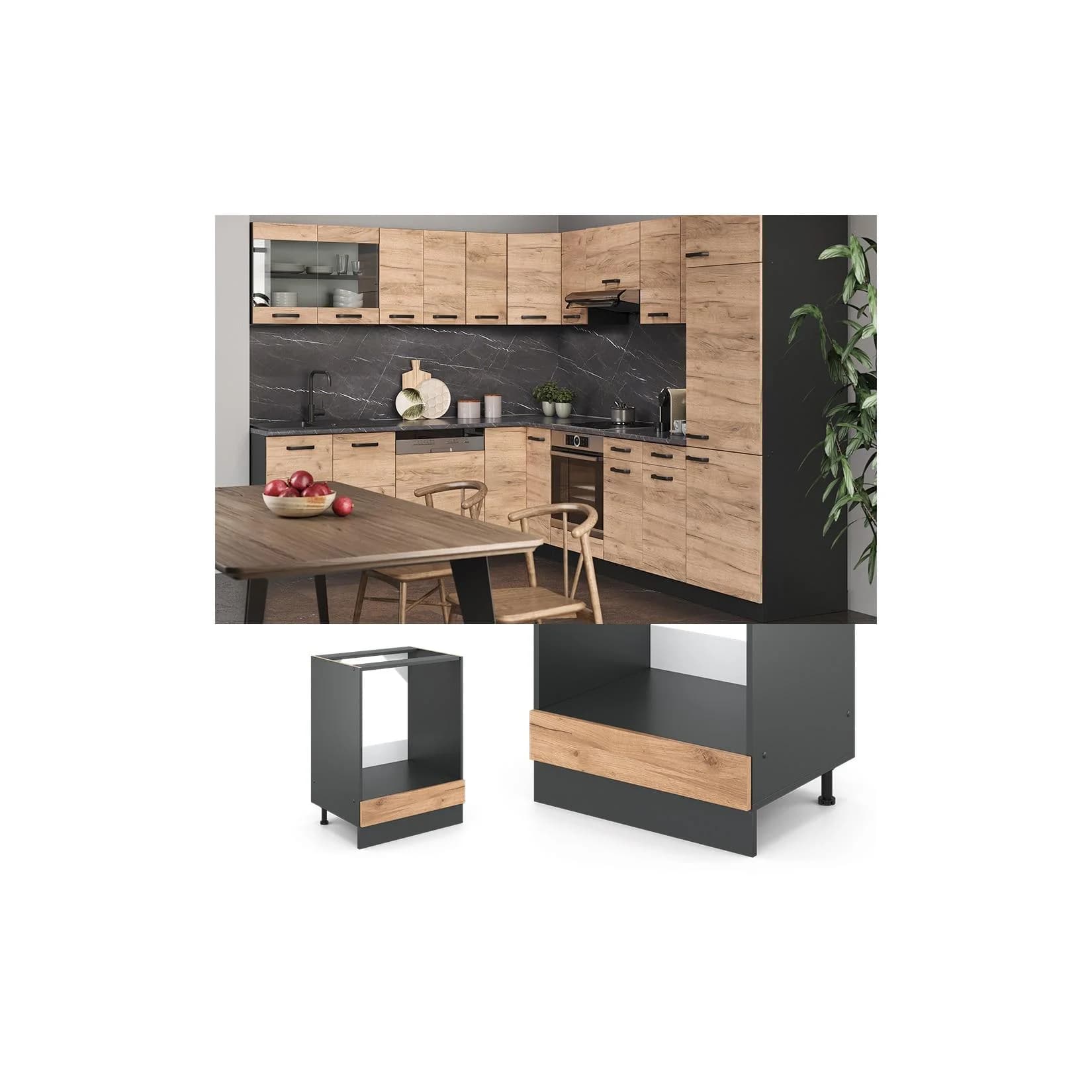 Vicco Herdumbauschrank R-Line Anthrazit Goldkraft Eiche 60 cm