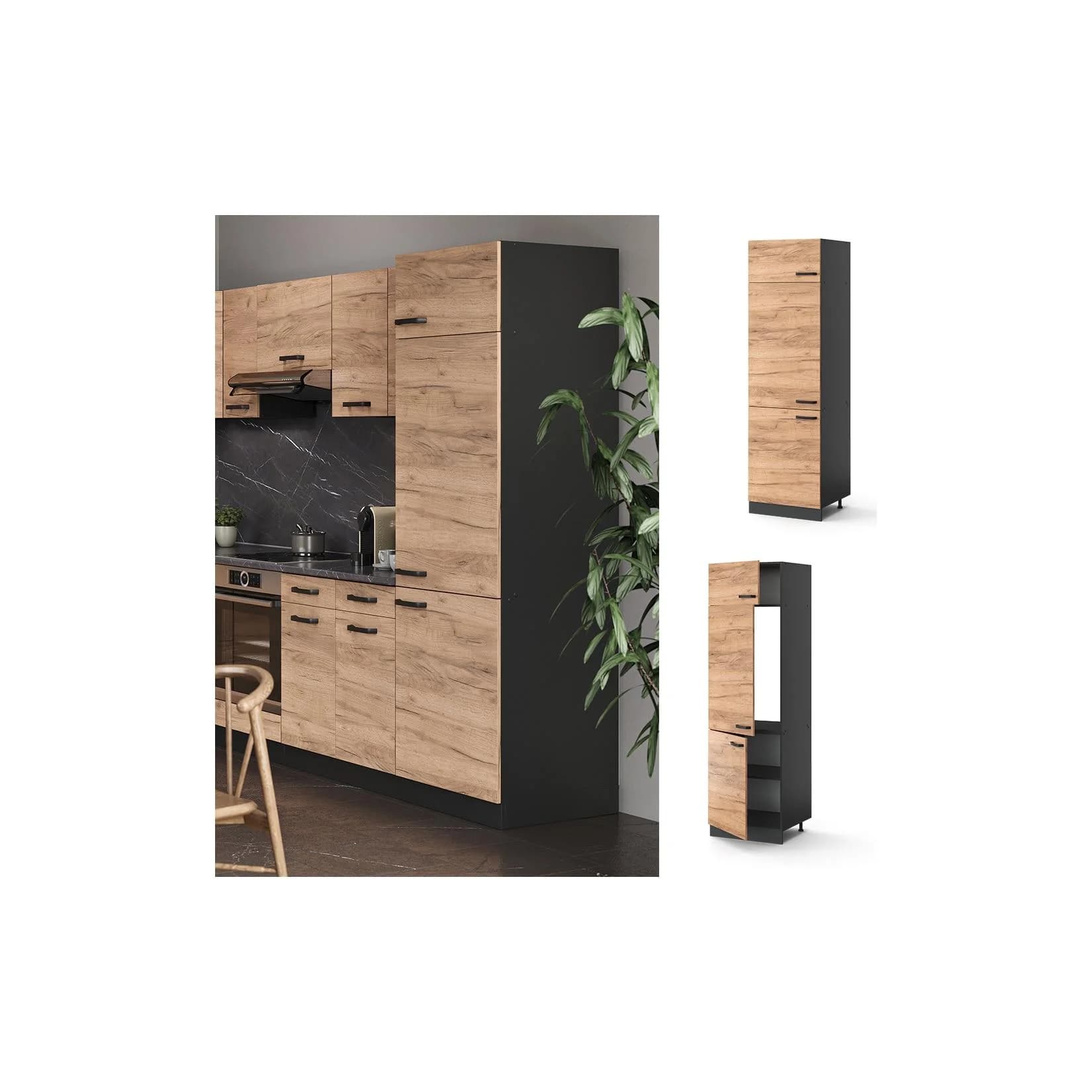 Vicco Kühlumbauschrank R-Line Anthrazit/Goldkraft Eiche 60 cm