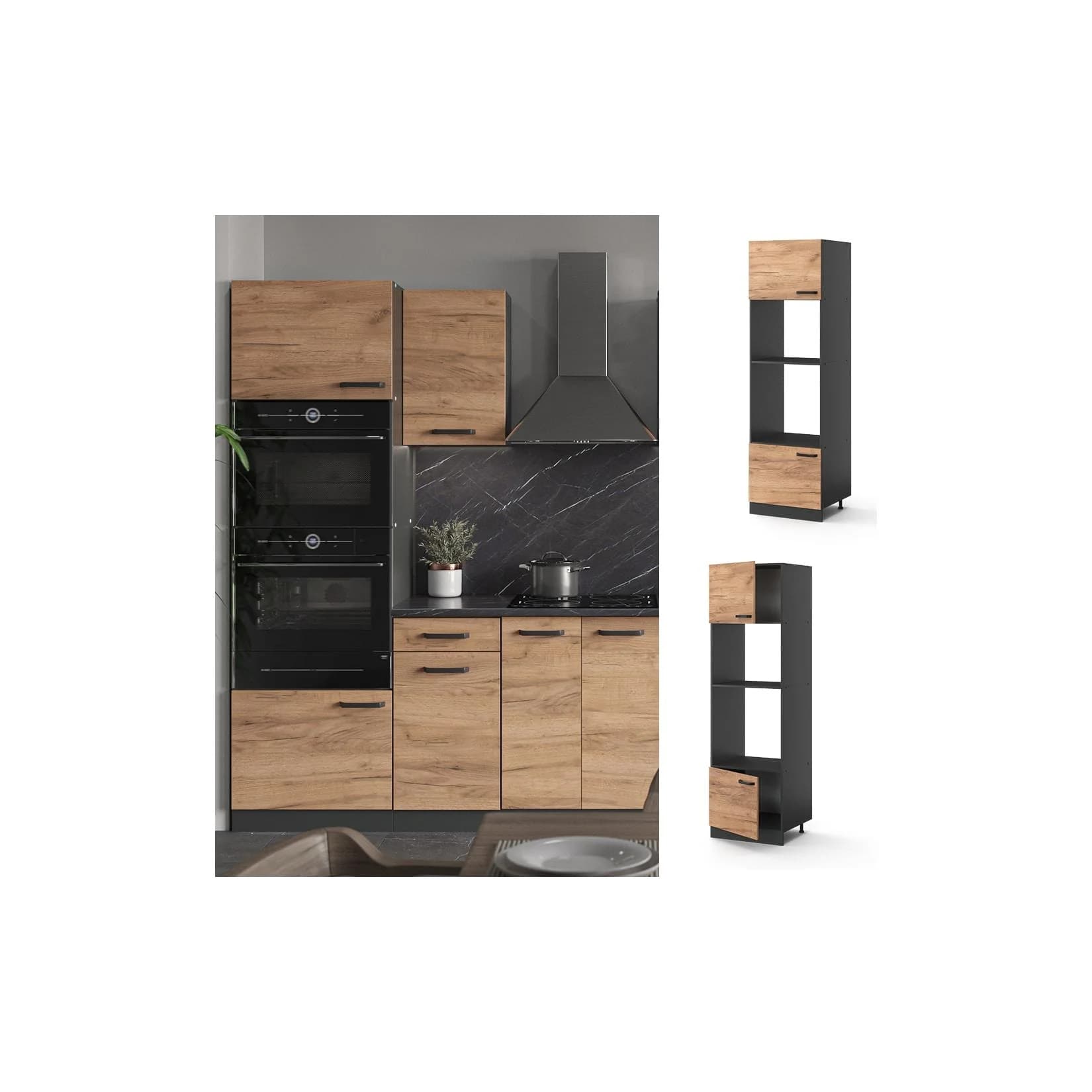 Vicco Mikrowellenumbauschrank R-Line Anthrazit/Goldkraft Eiche
