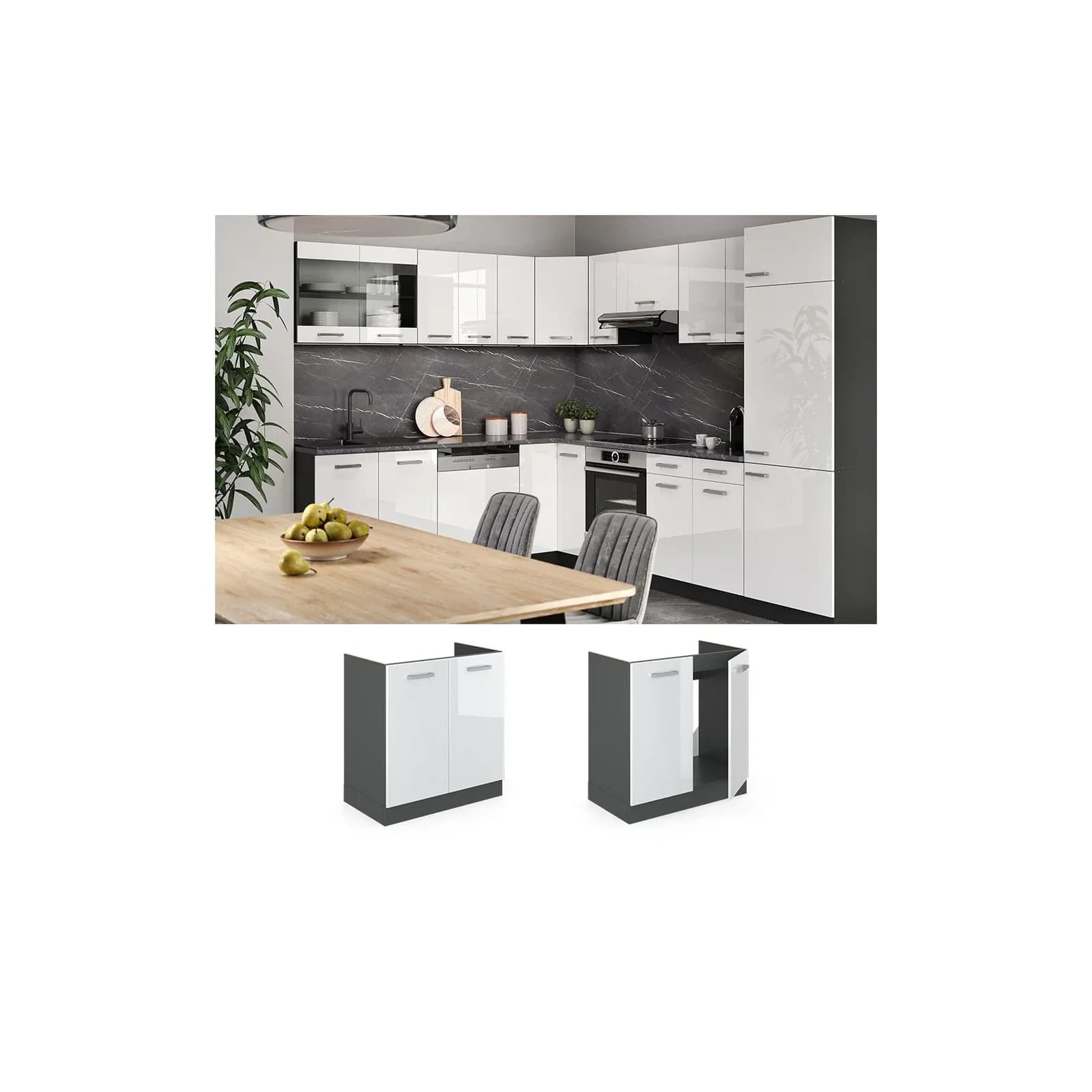 Vicco R-Line Spülenunterschrank Weiß Hochglanz Anthrazit