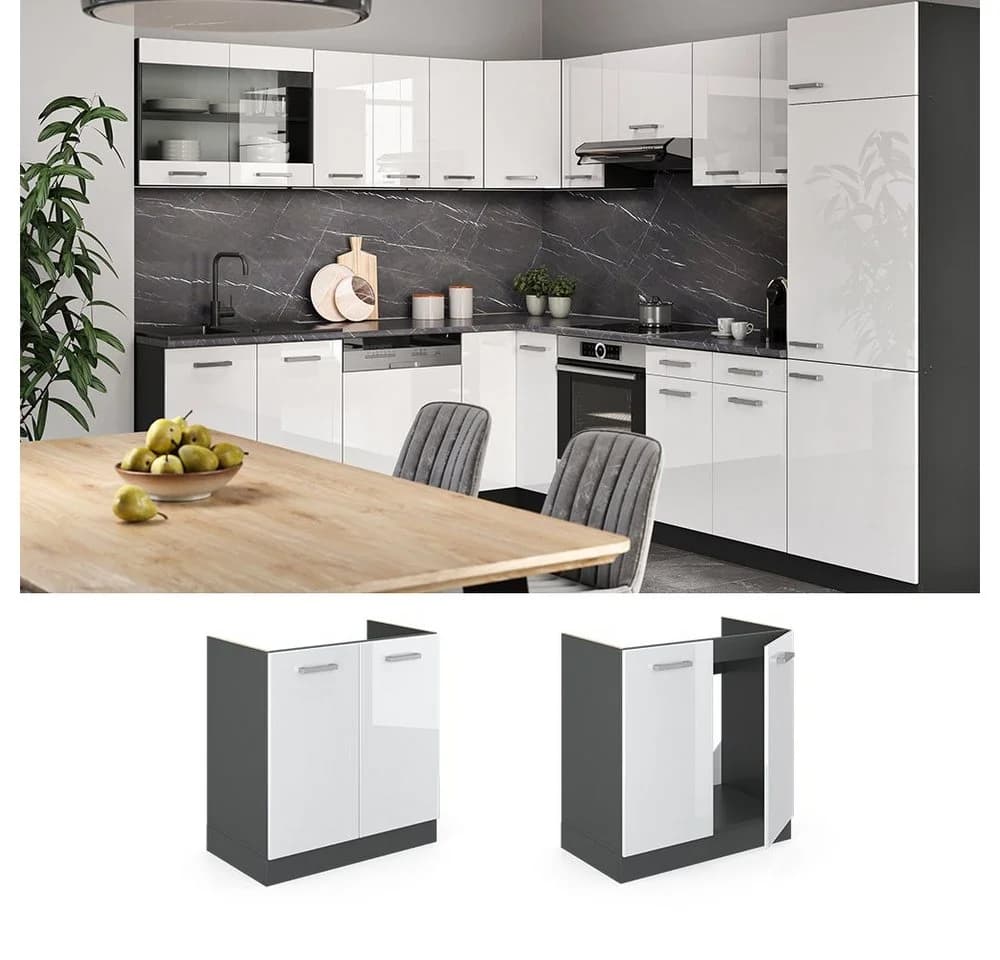 Vicco R-Line Spülenunterschrank Weiß Hochglanz Anthrazit - Bild 4