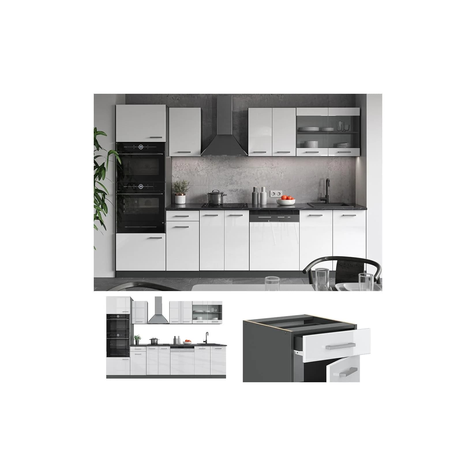 Vicco Küchenzeile R-Line 300 cm Weiß Hochglanz Anthrazit