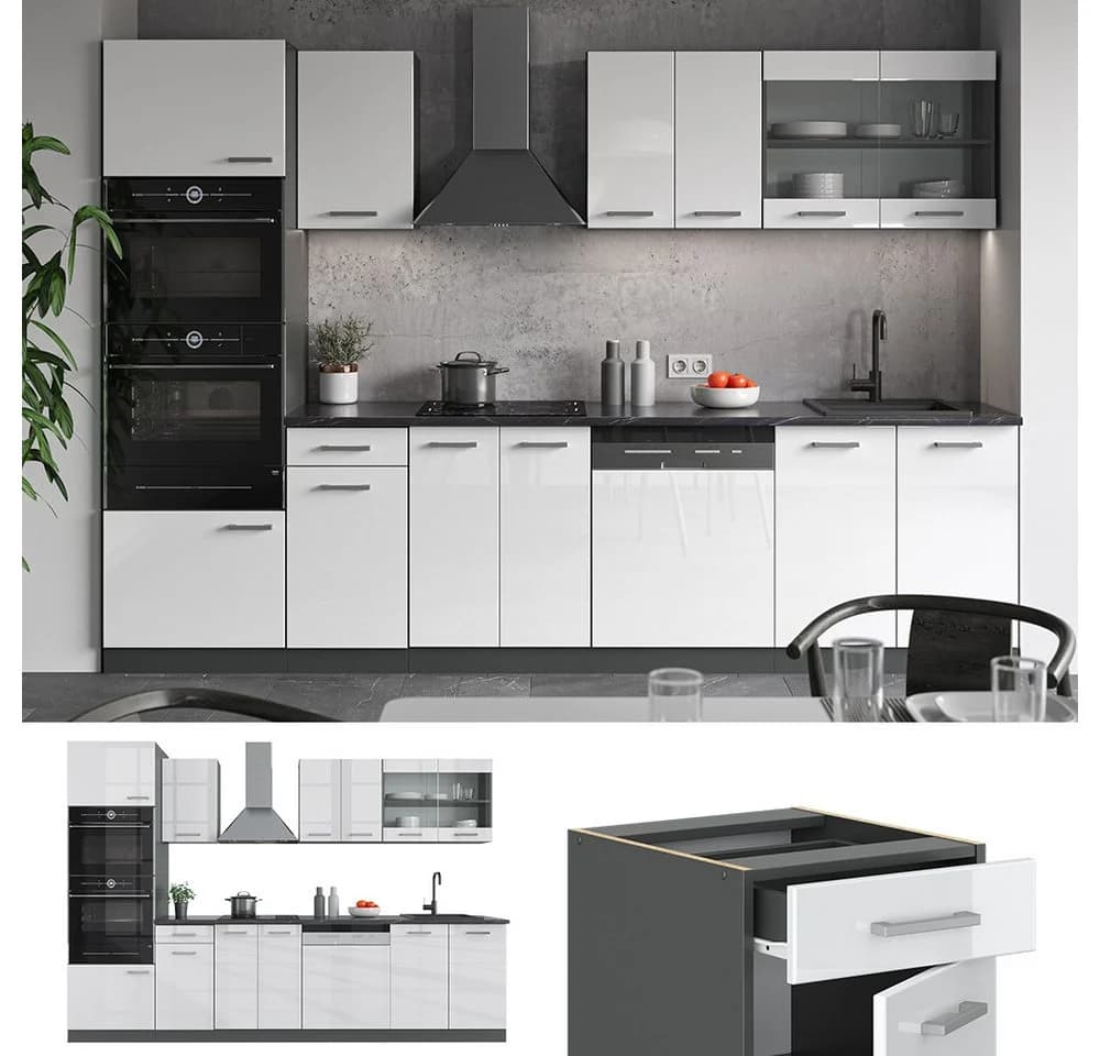 Vicco Küchenzeile R-Line 300 cm Weiß Hochglanz Anthrazit - Bild 5