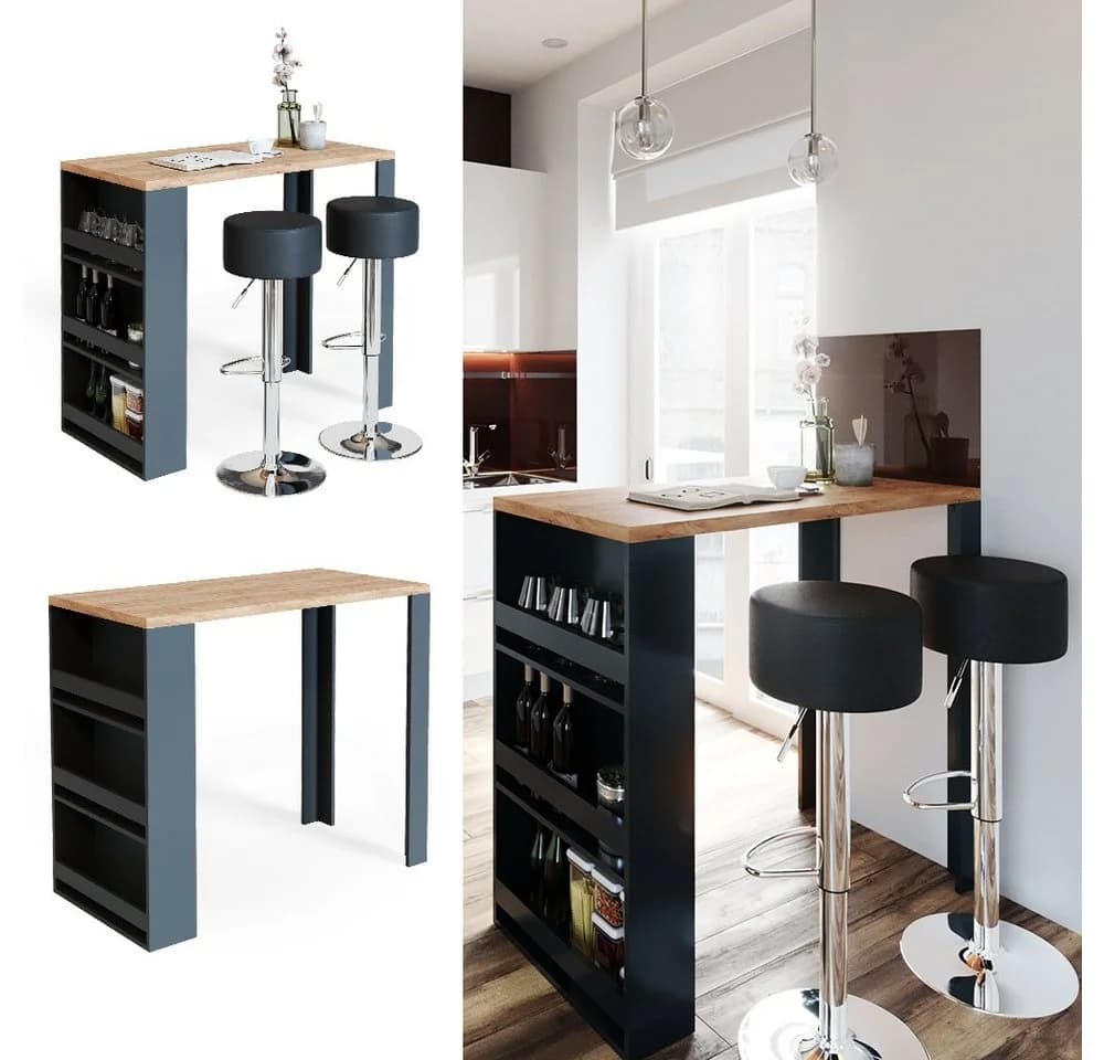 VICCO Bartisch Eiche Anthrazit mit Regal - Bild 4