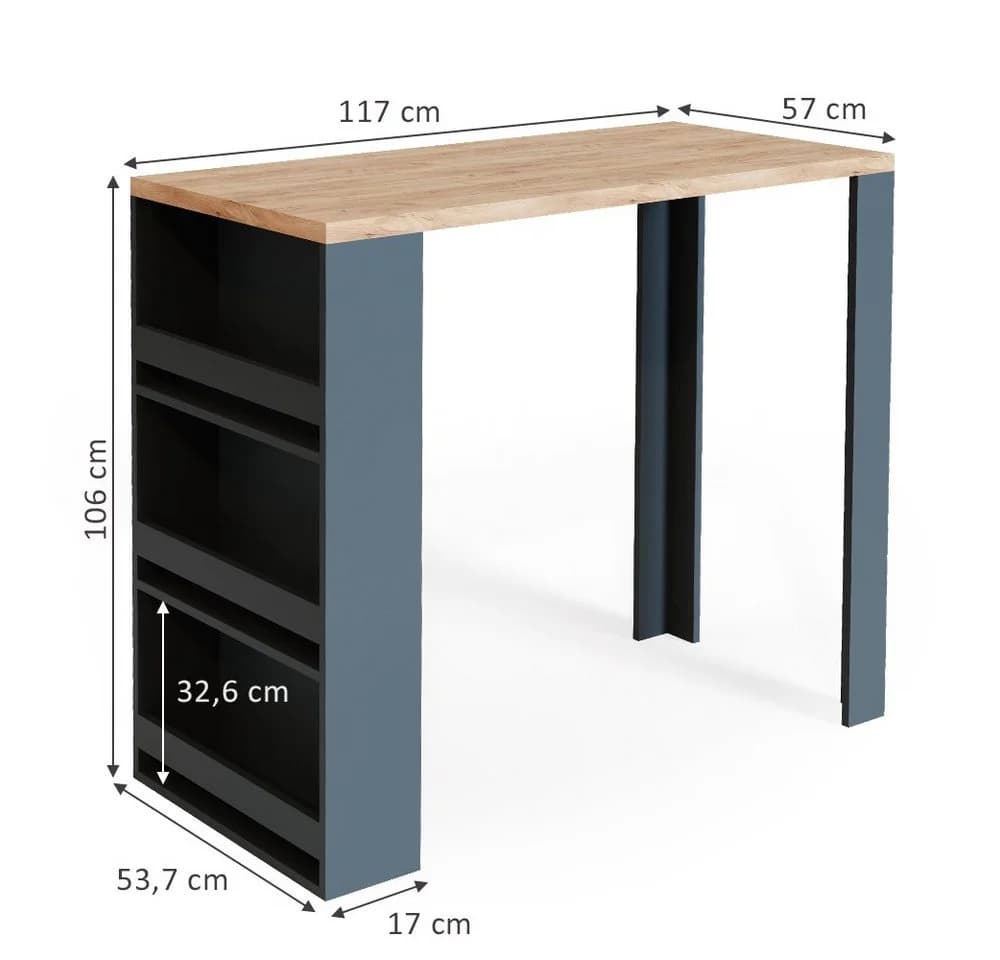 VICCO Bartisch Eiche Anthrazit mit Regal - Bild 5