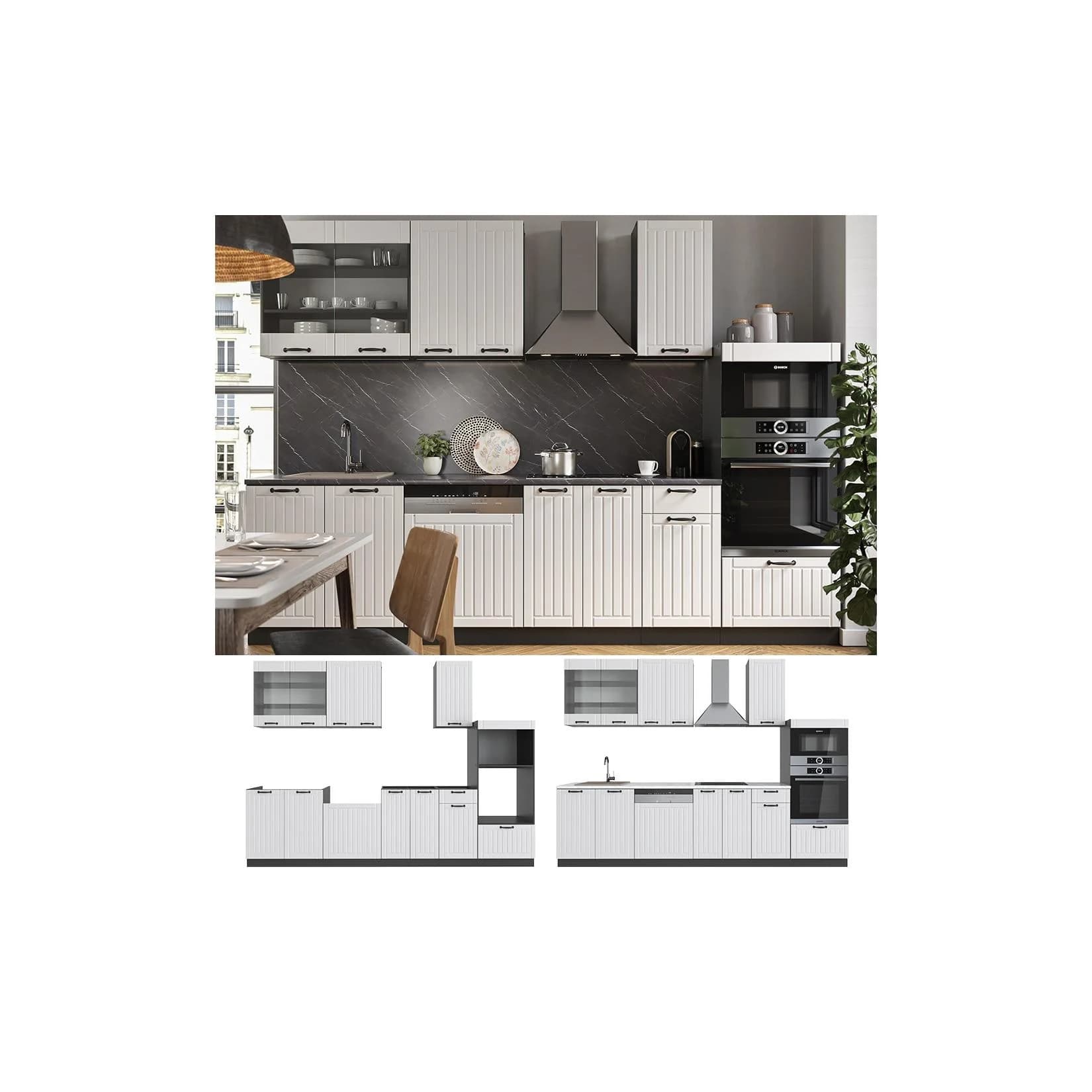 Vicco Küche Fame-Line 240 cm Einbauküche Landhaus Anthrazit