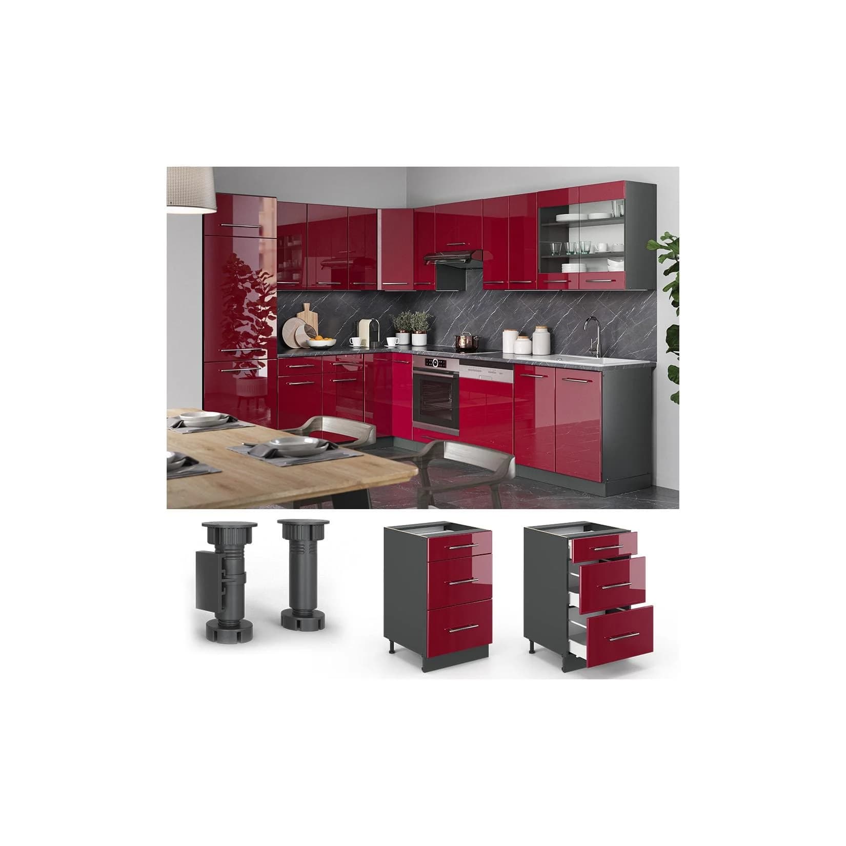Vicco Unterschrank Fame-Line Bordeaux Hochglanz/Anthrazit